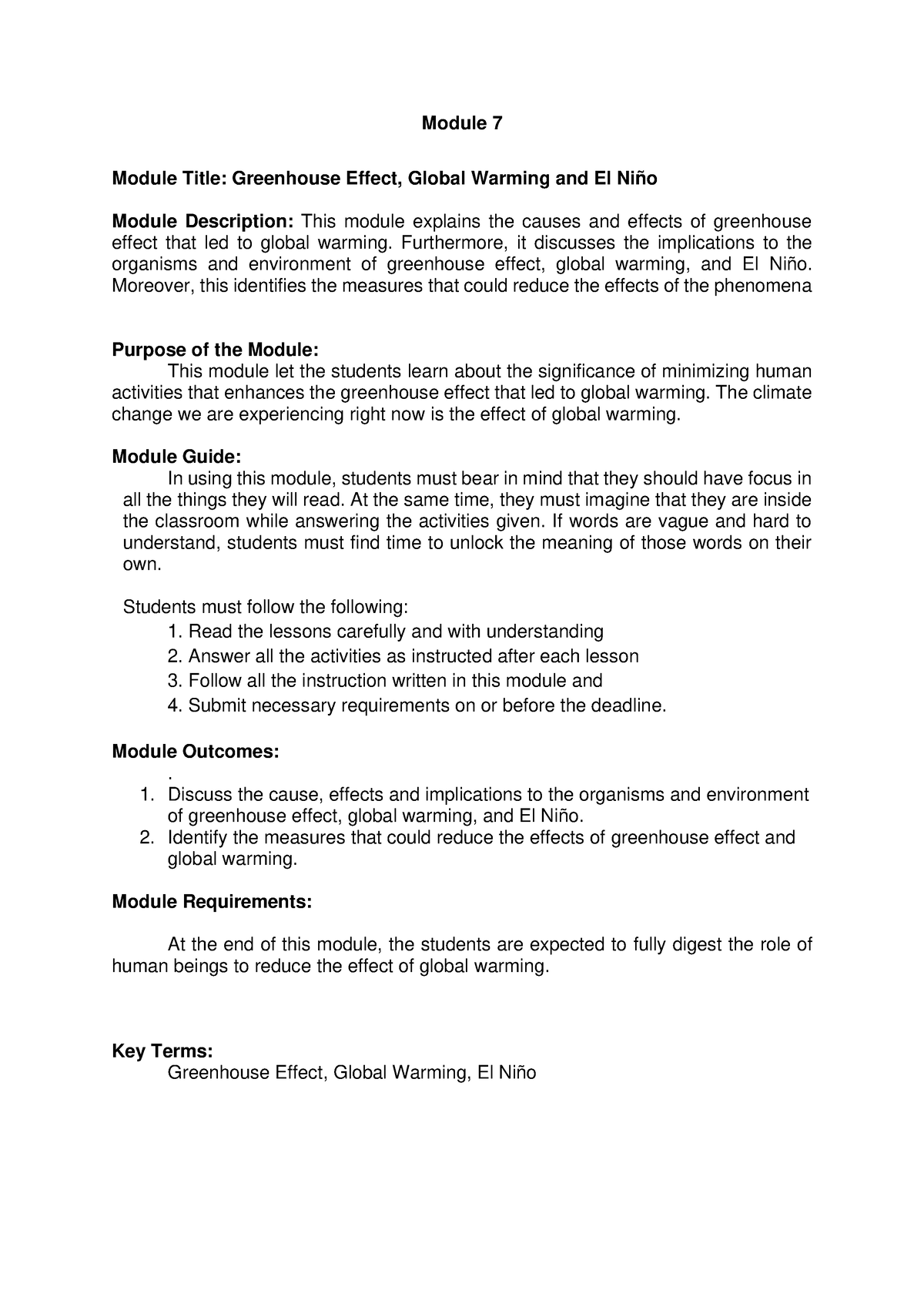 GE ELEC 1 Environmental Science Module VII - Module 7 Module Title ...