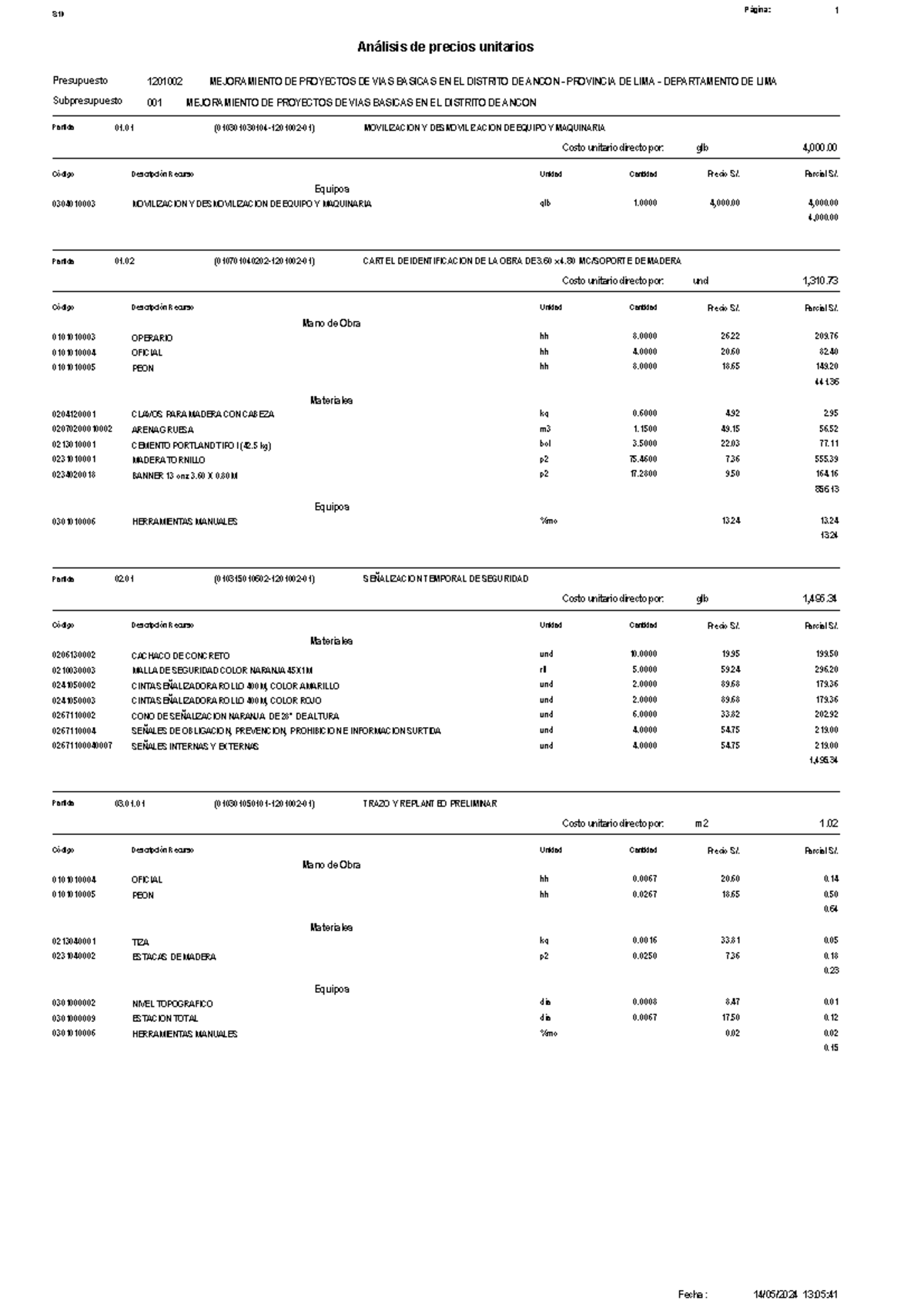 Consolidadopartidaunitario - S Página: 1 Análisis de precios unitarios ...