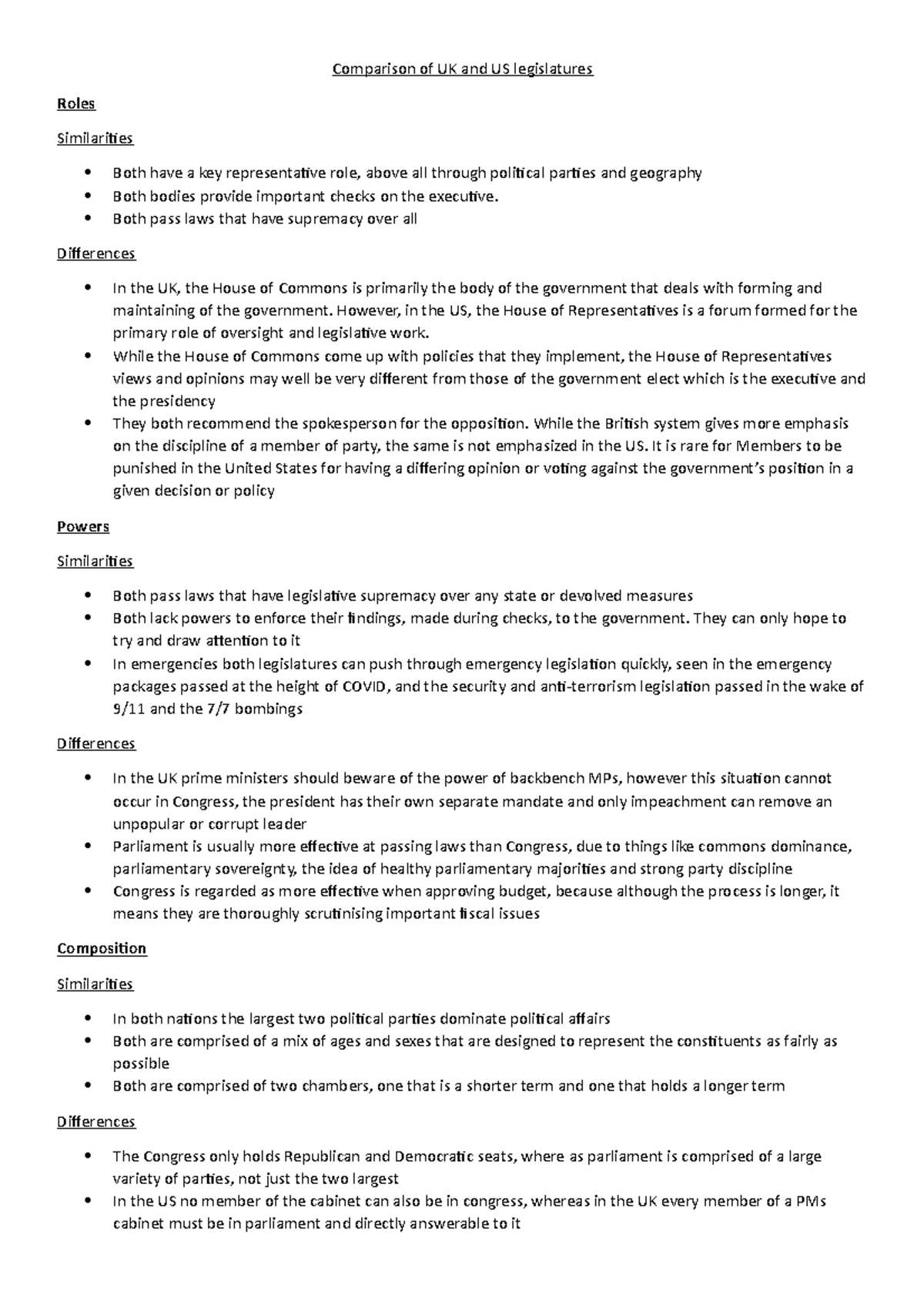Comparison of UK and US legislatures - Comparison of UK and US ...