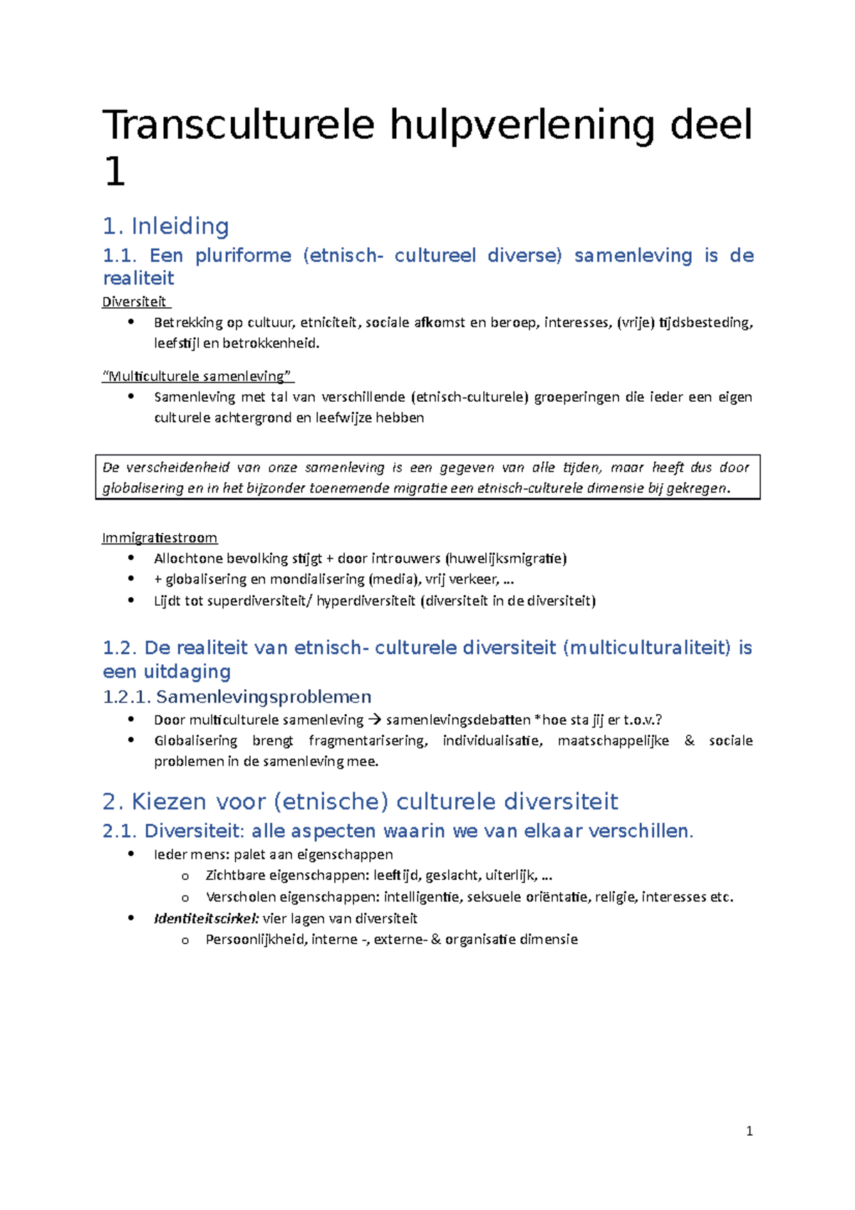 Transculturele Hulpverlening - Inleiding 1. Een Pluriforme Cultureel ...