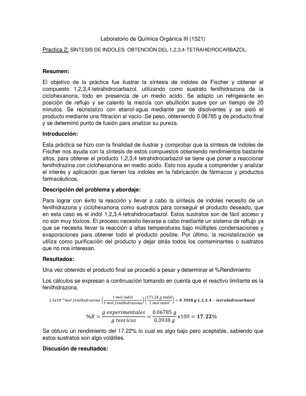 Practica 2 - Laboratorio de Química Orgánica III (1521) Practica 2 ...