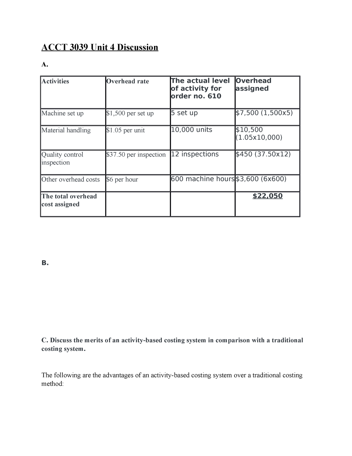 ACCT 3039 Unit 4 Discussion - ACCT 3039 Unit 4 Discussion A. Activities ...