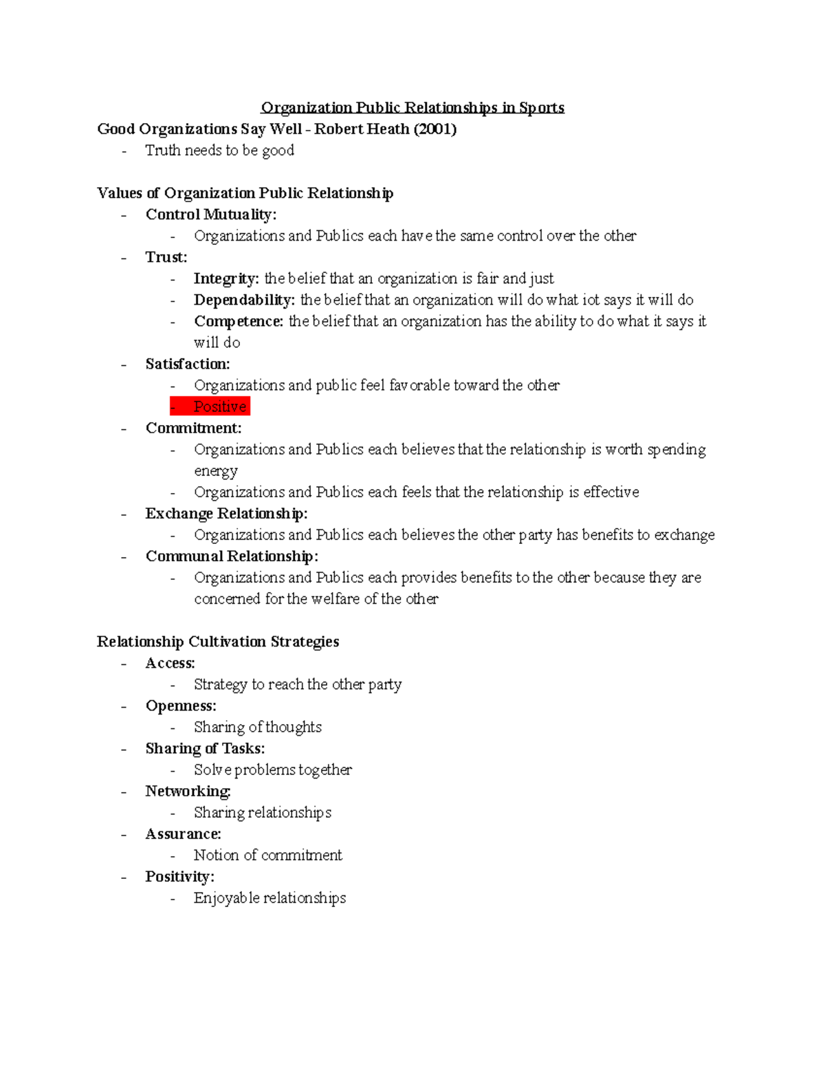 Organization Public Relationships in Sports Studocu