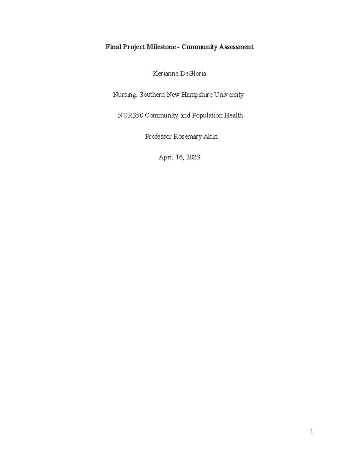 NUR350 7-2 Final Project Community - Final Project Milestone ...