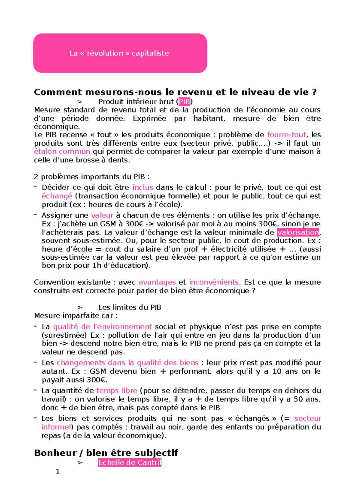 Eco pol cours 1 synthese - Comment mesurons-nous le revenu et le niveau ...