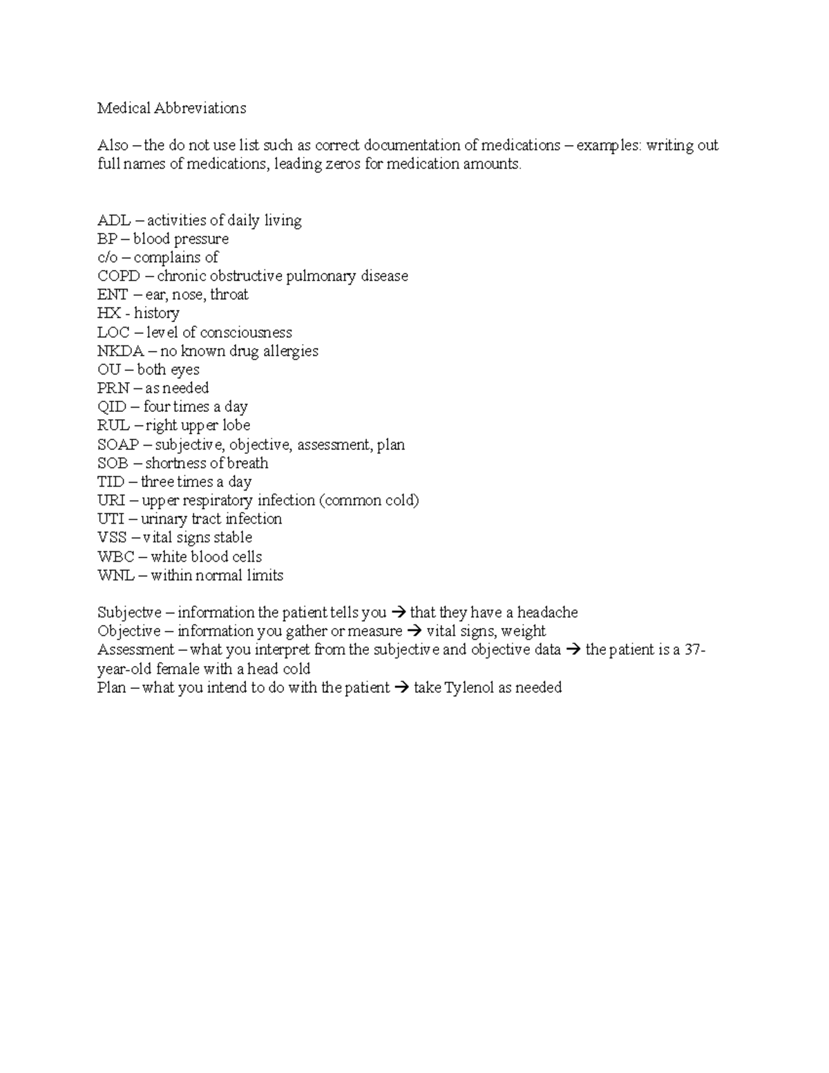 Medical Abbreviations List For Quiz 1 Medical Abbreviations Also