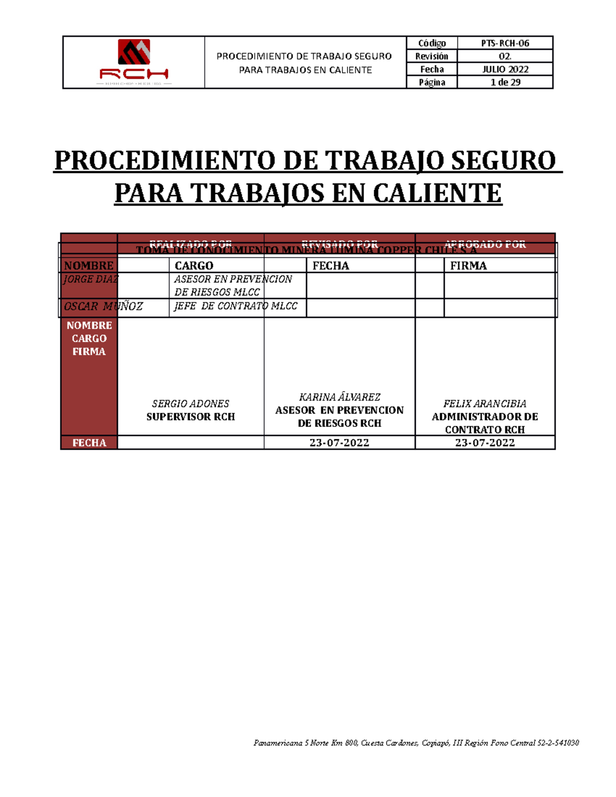 PTS-RCH-06 Trabajo EN Caliente - PROCEDIMIENTO DE TRABAJO SEGURO PARA ...