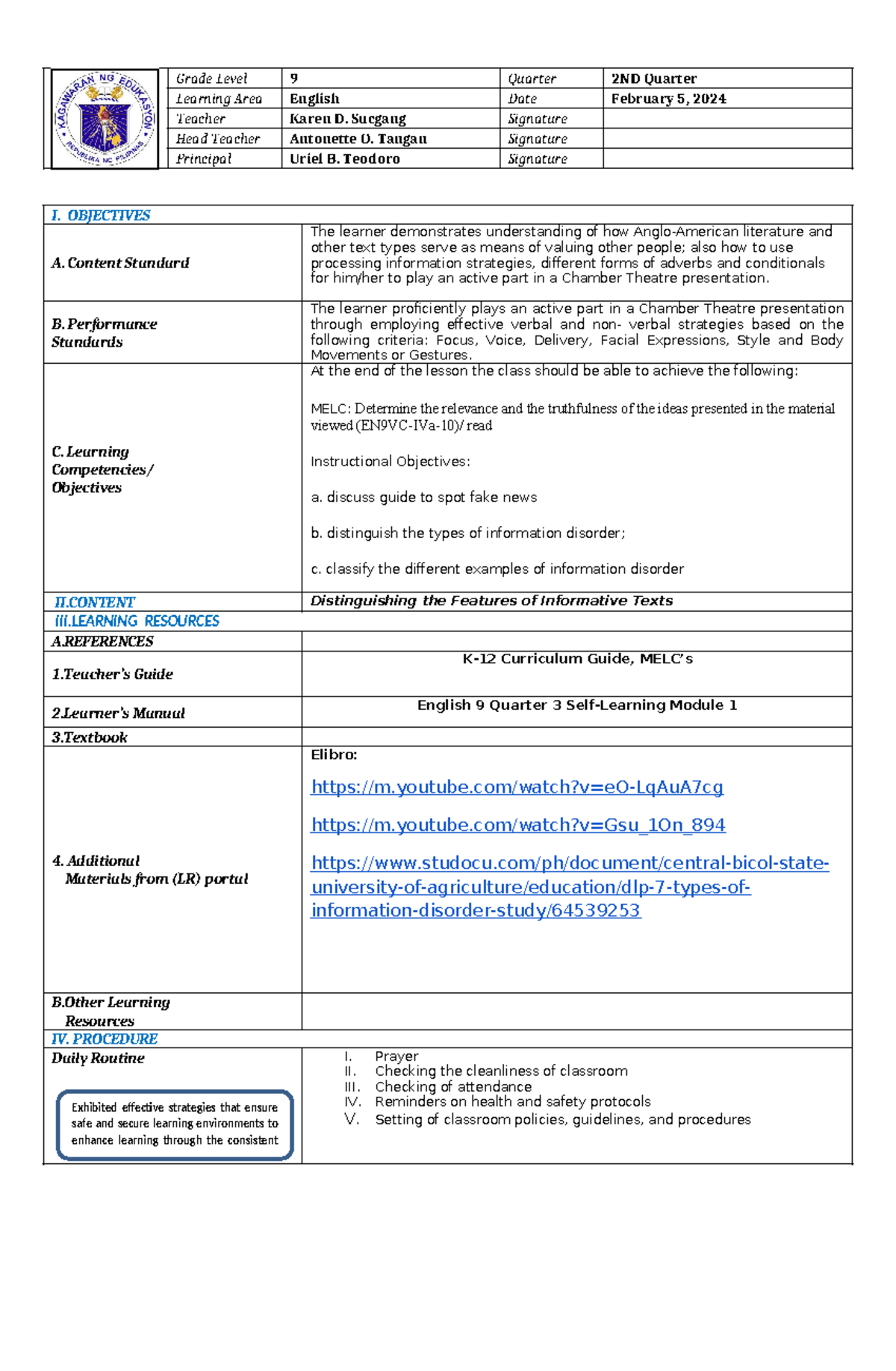 Q2-COT2-feb.-5 (sucgang) - Grade Level 9 Quarter 2ND Quarter Learning ...