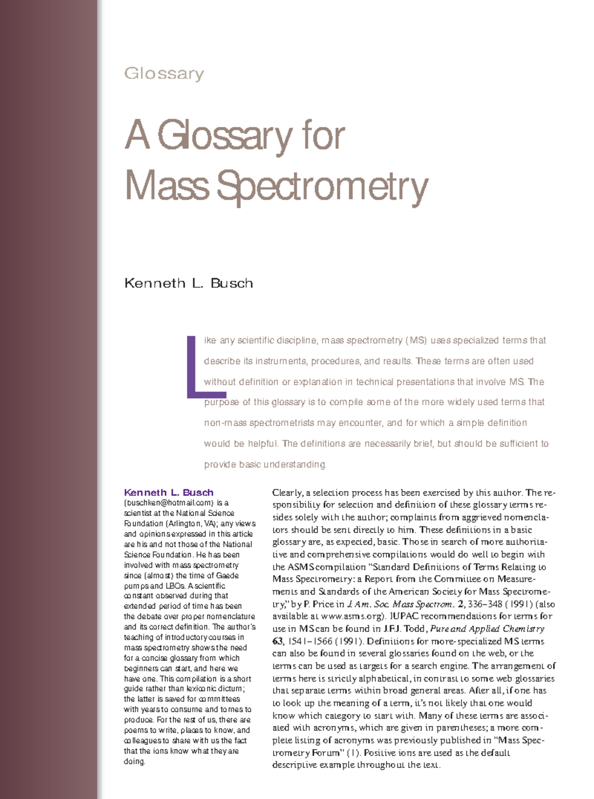 A glossary for mass spectrometry Métodos De Separación E Instrumentaciónanalítica Studocu
