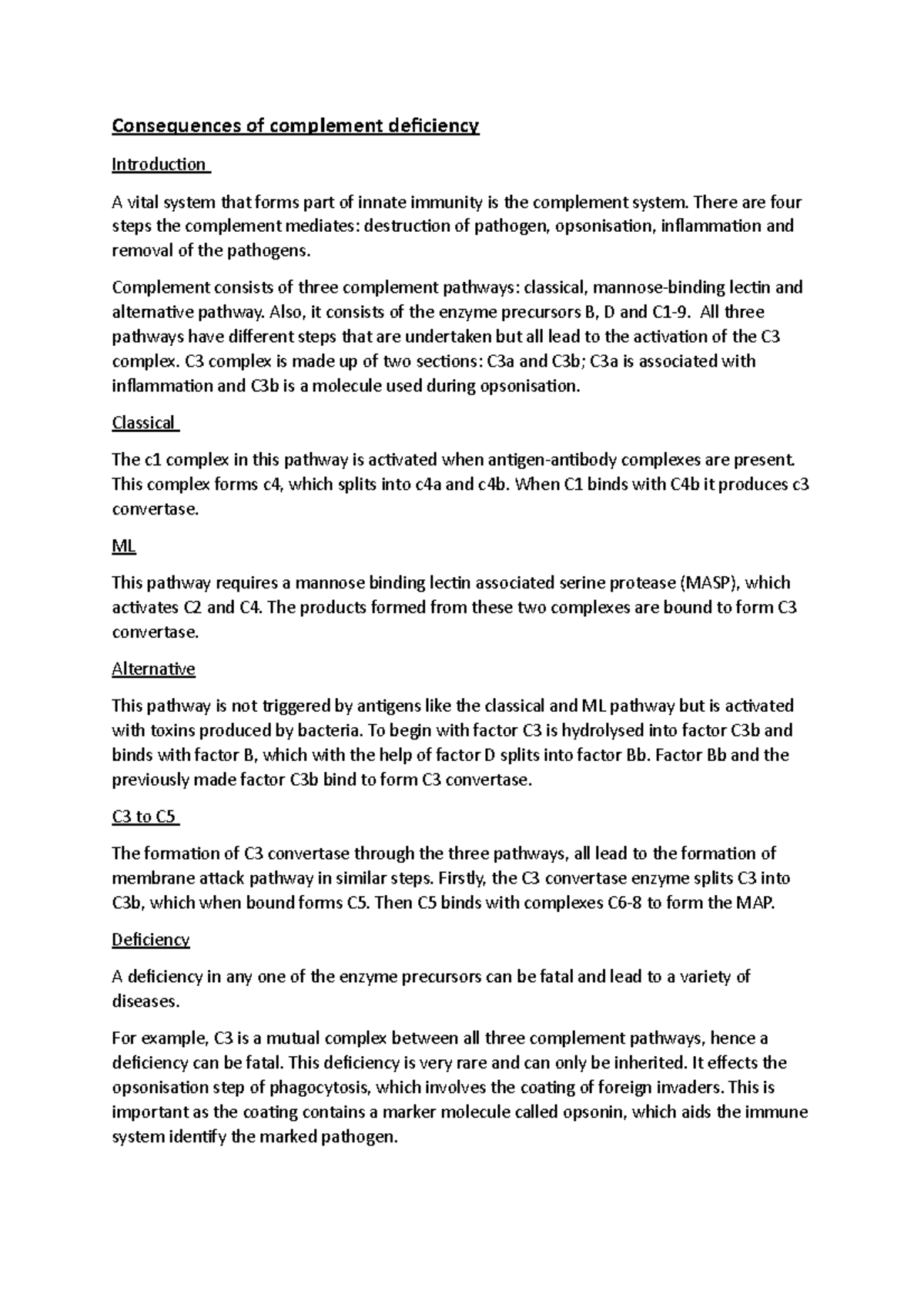 Complement Cascade & Deficiency - Consequences of complement deficiency ...