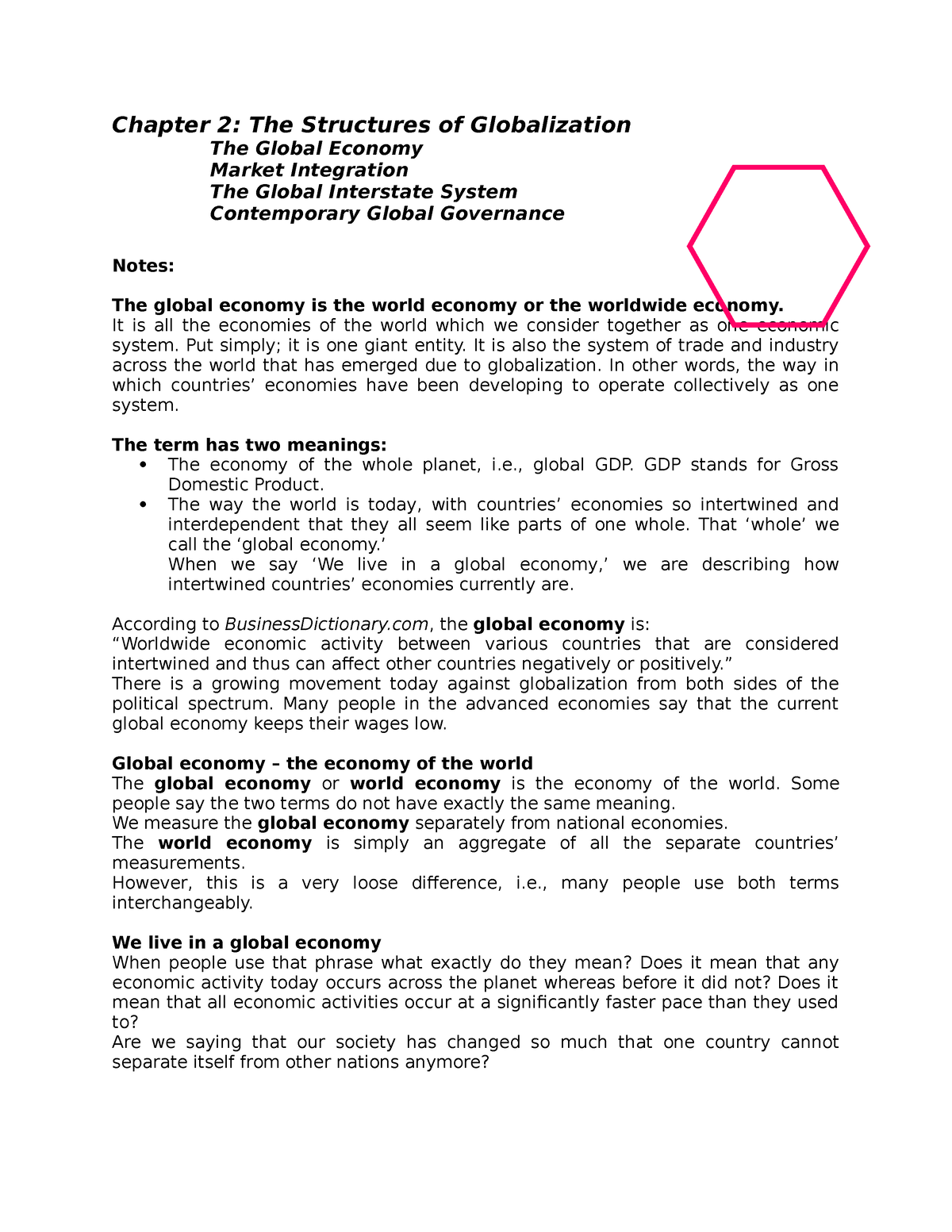 Chapter 2: The Structures Of Globalization. The Global Economy Market ...