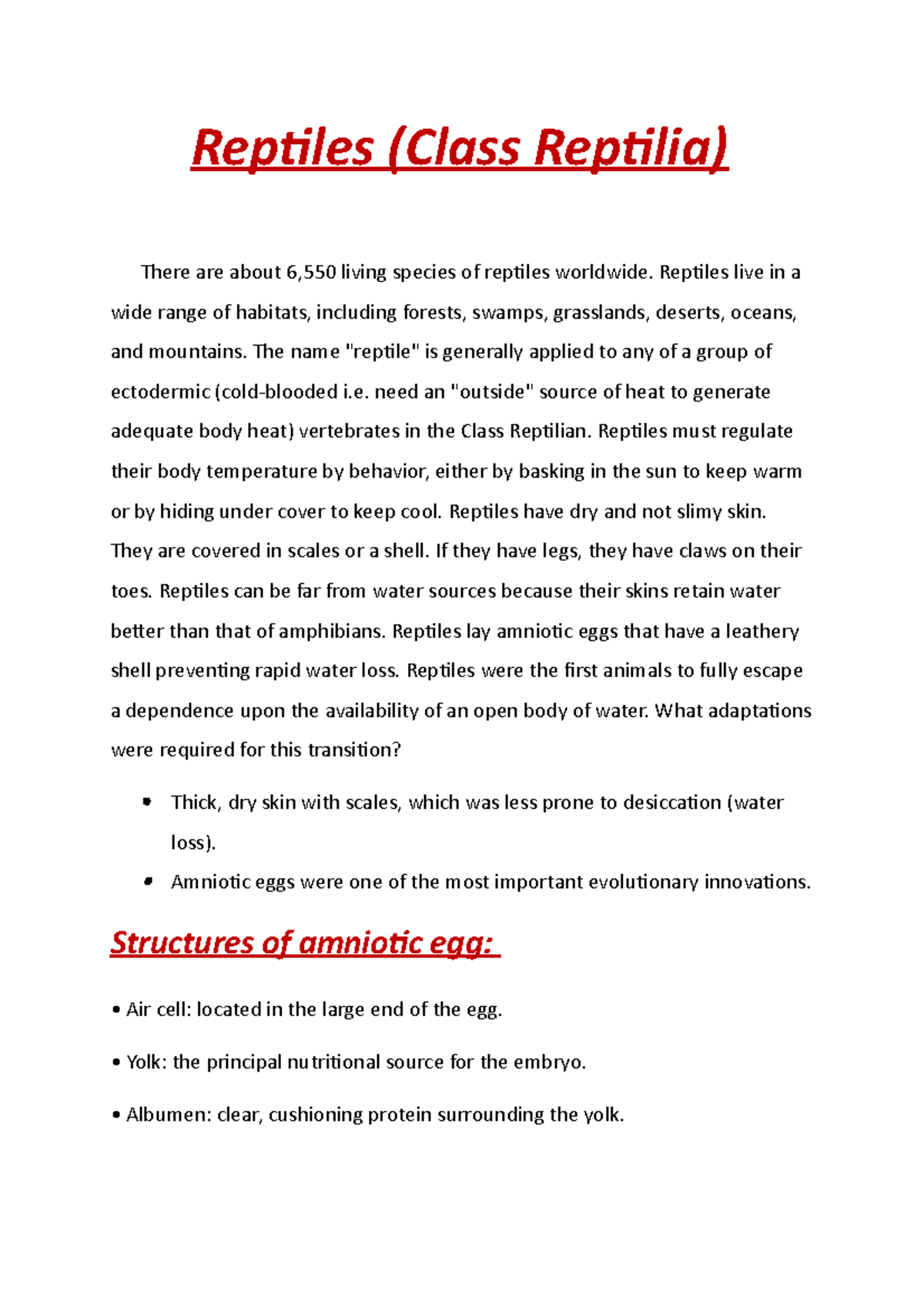 Reptiles (Class Reptilia) Reptiles (Class Reptilia) There are about