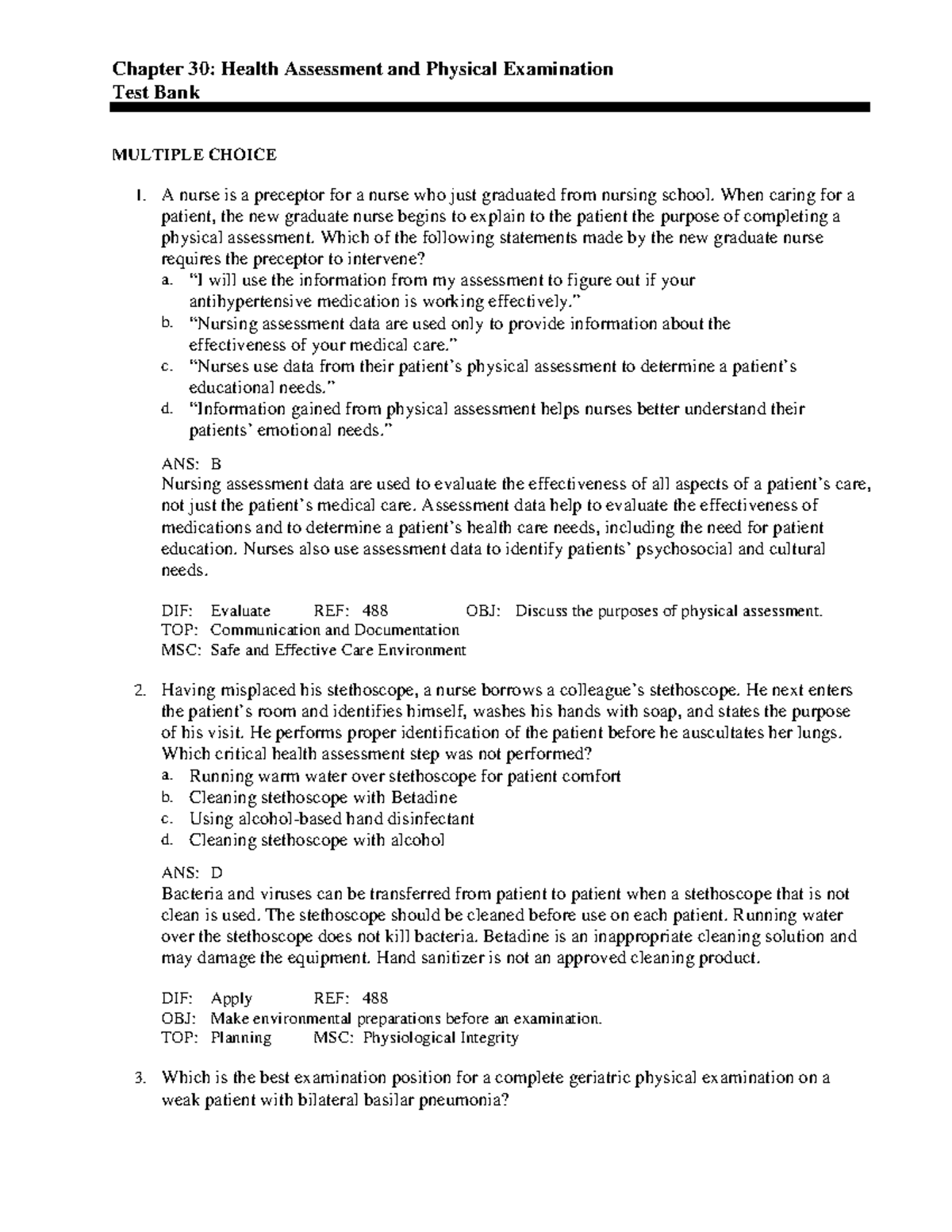 Chapter 30 notes Chapter 30 Health Assessment and Physical