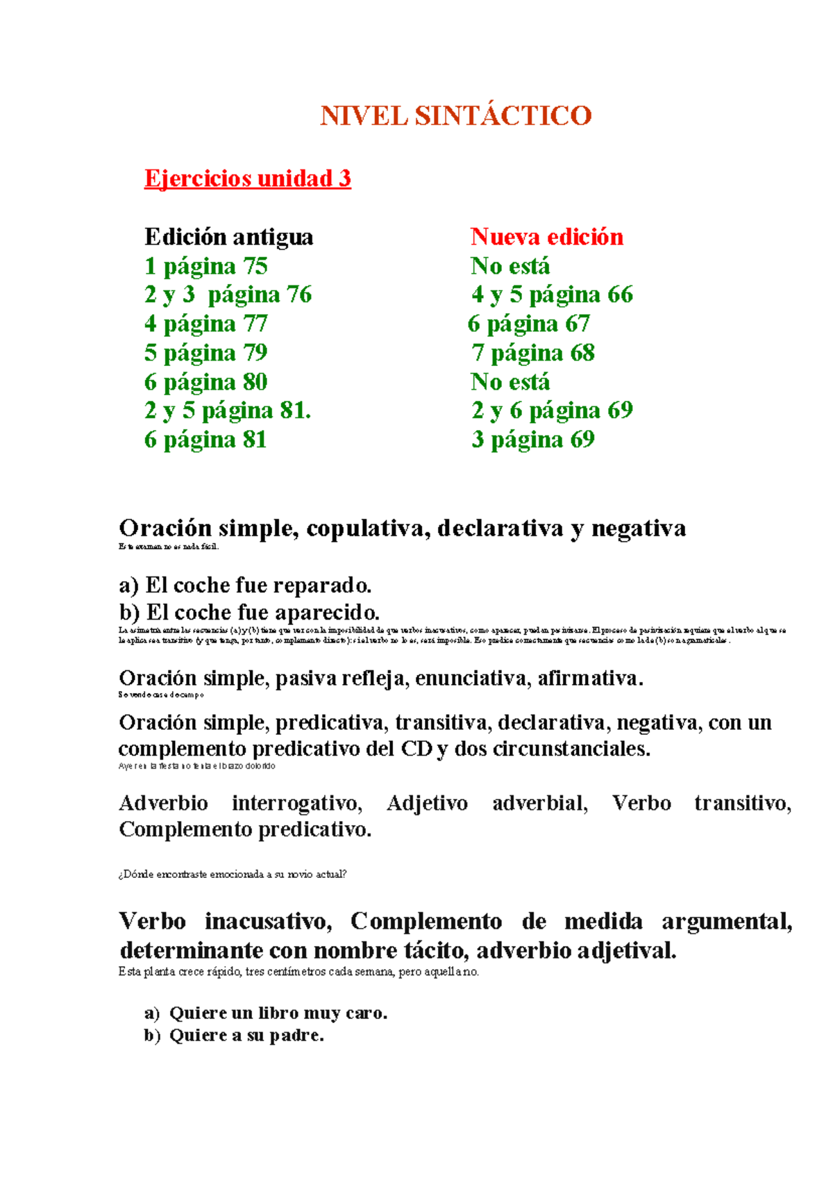 Nivel Sintáctico definitivo 23-24 - NIVEL SINTÁCTICO Ejercicios unidad ...