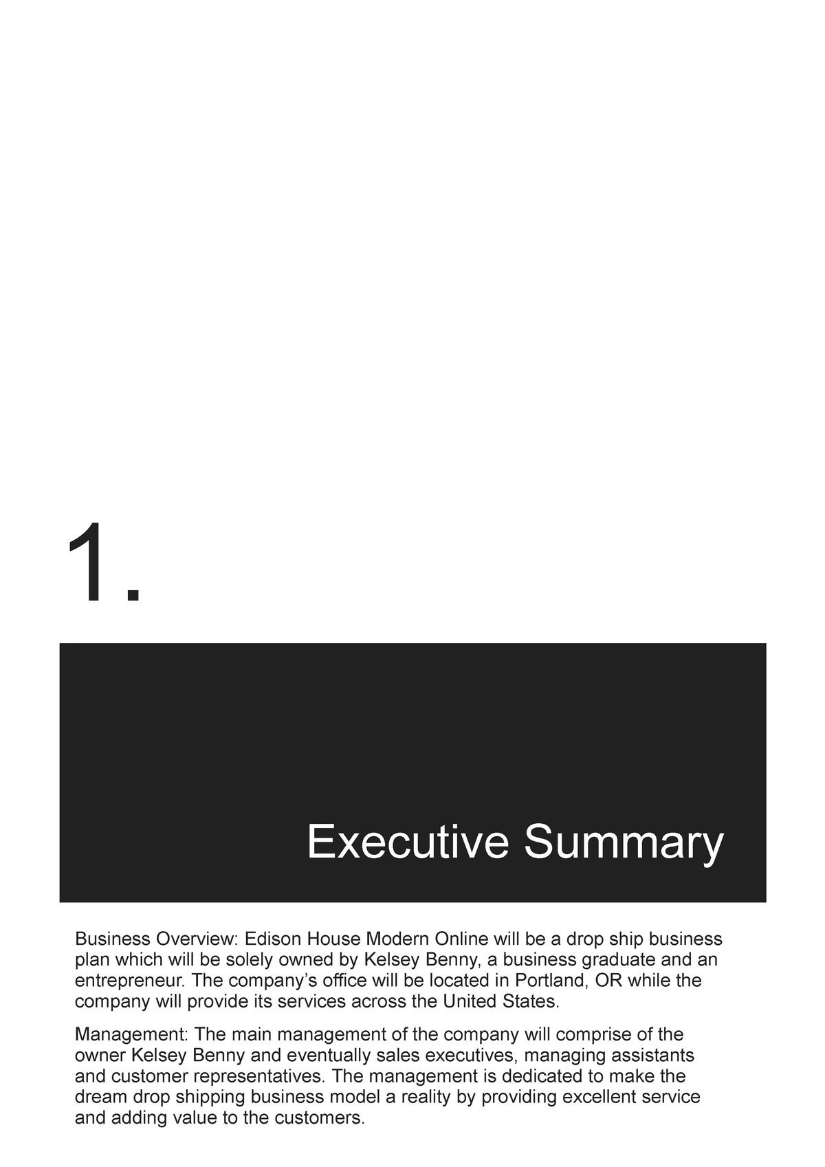 Business Plan 1 Executive Summary Business Overview Edison House 