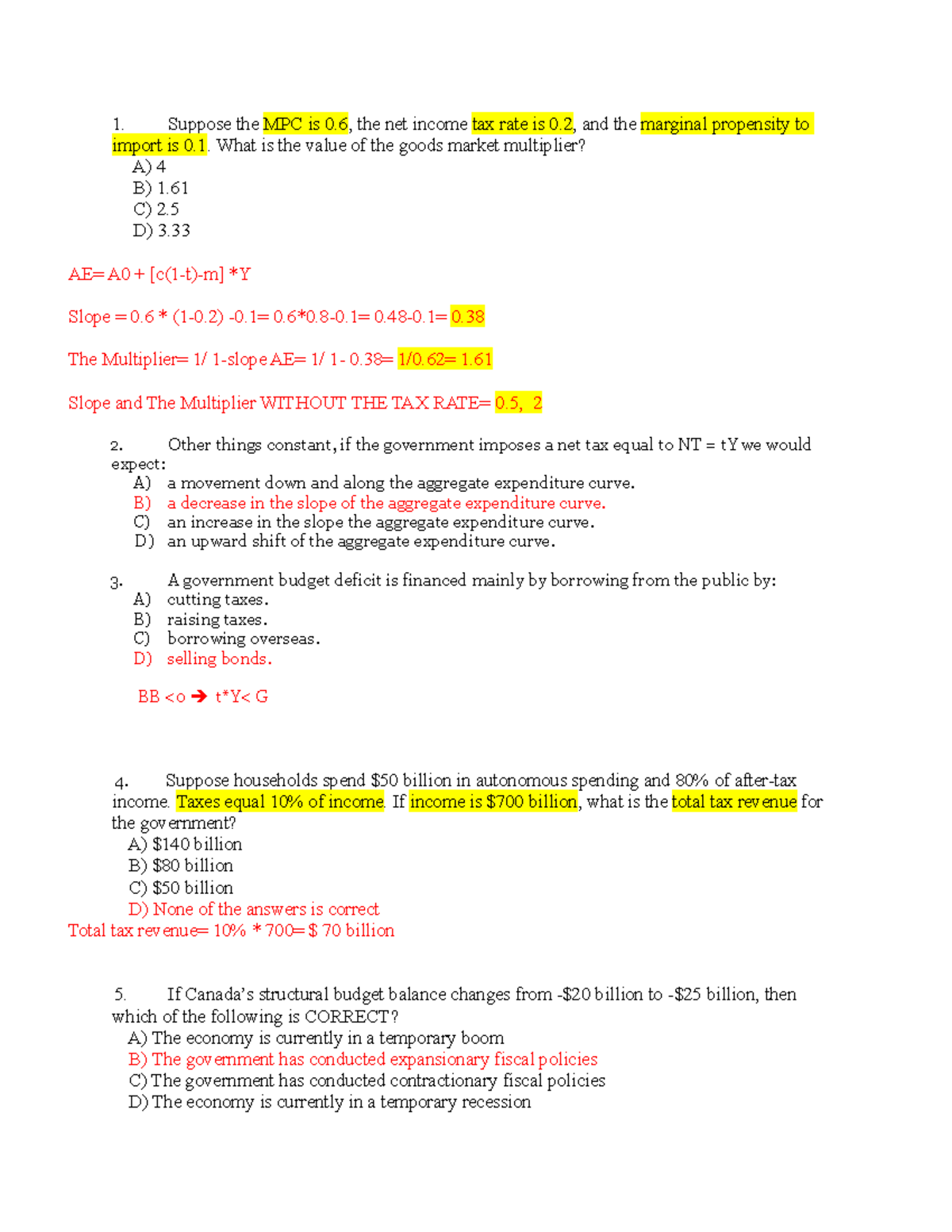Econ study group week 7 Final Review and study material for midterm 2 ...