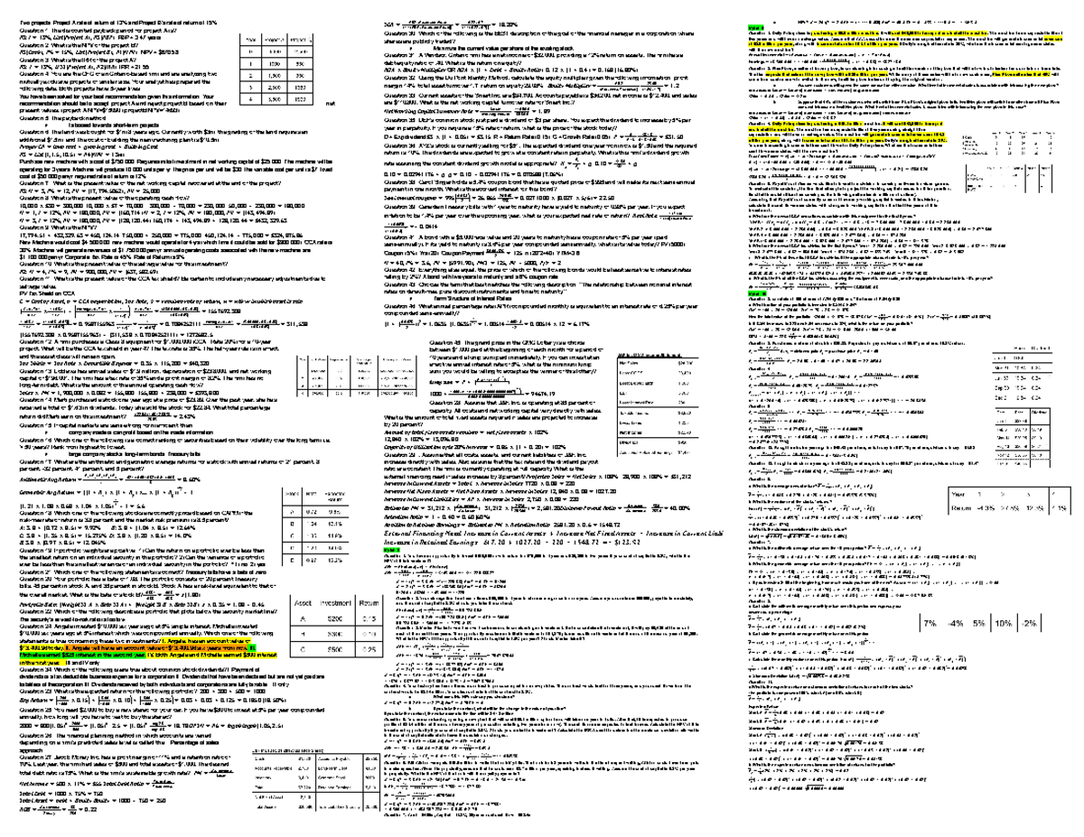 FIN300 Final Exam Crib Sheet Page 1 - Two projects: Project A rate of ...