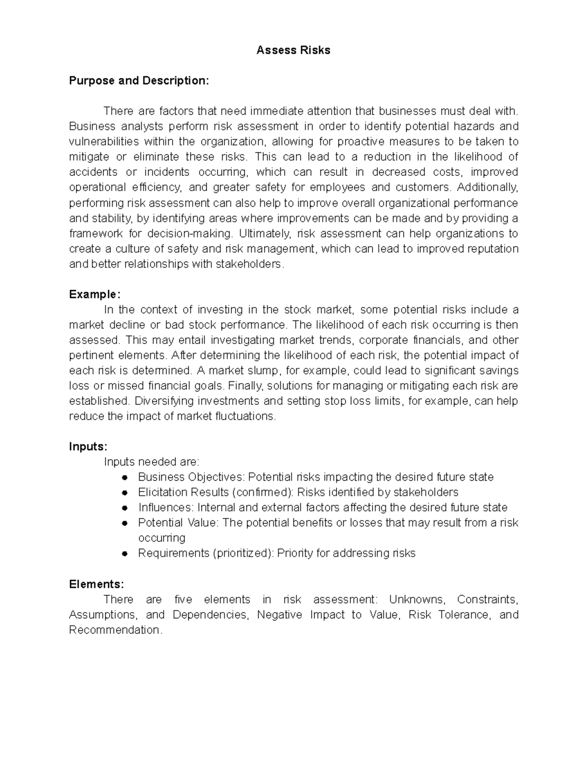 03 Written Report - Assess Risks Purpose and Description: There are ...