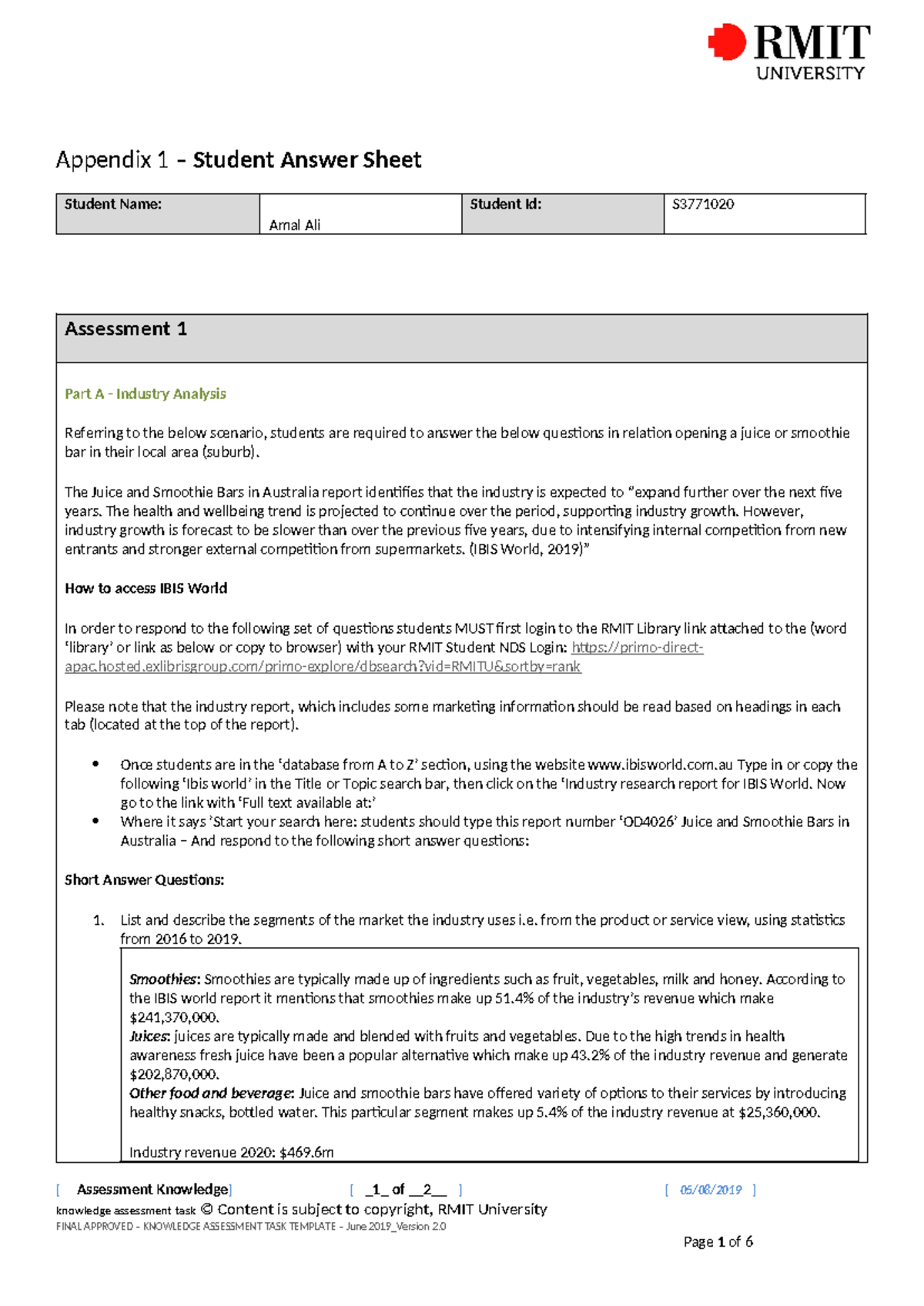 Boost assessment-1 - assessment - Appendix 1 – Student Answer Sheet ...