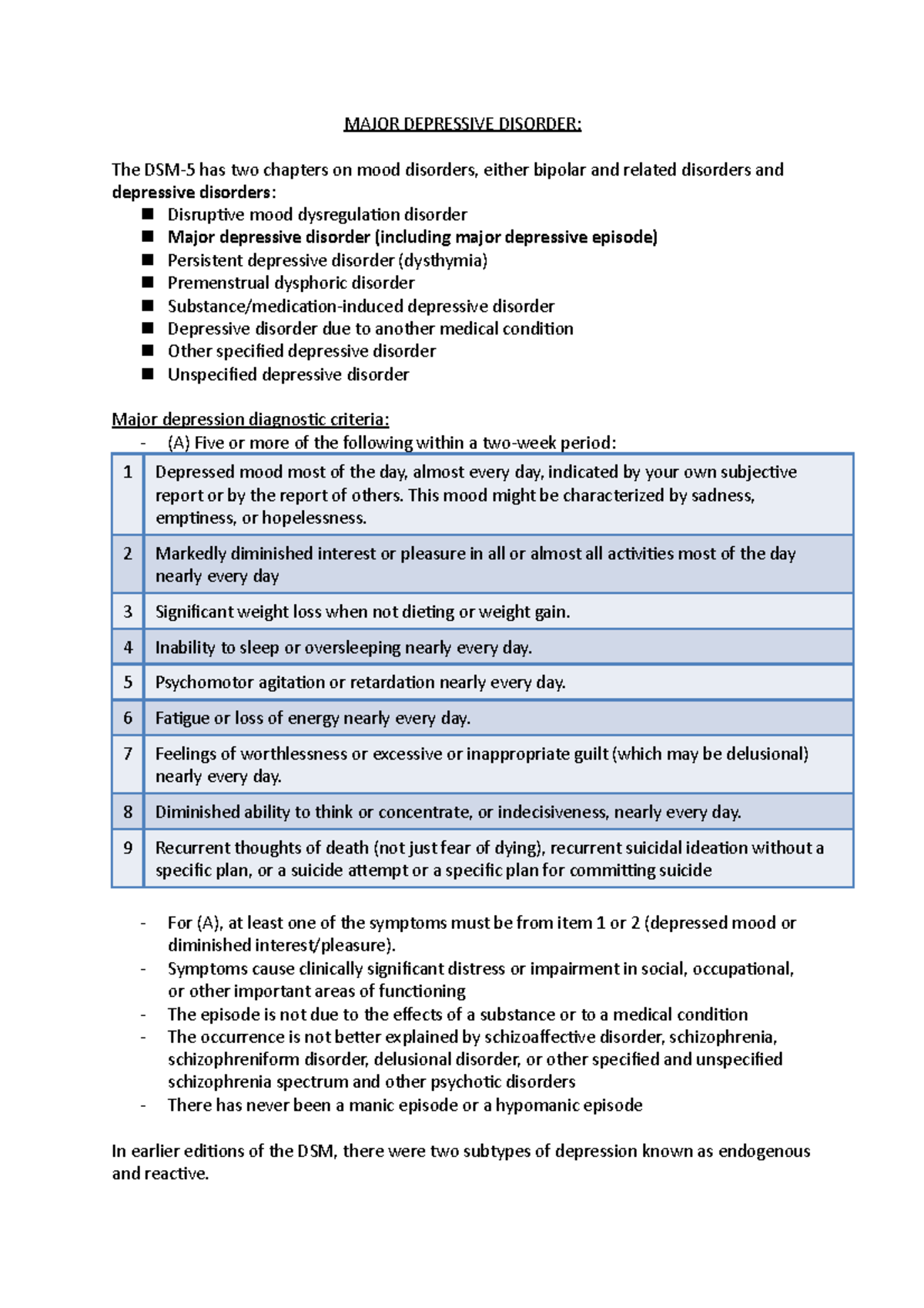 Major Depressive Disorder - This mood might be characterized by sadness ...