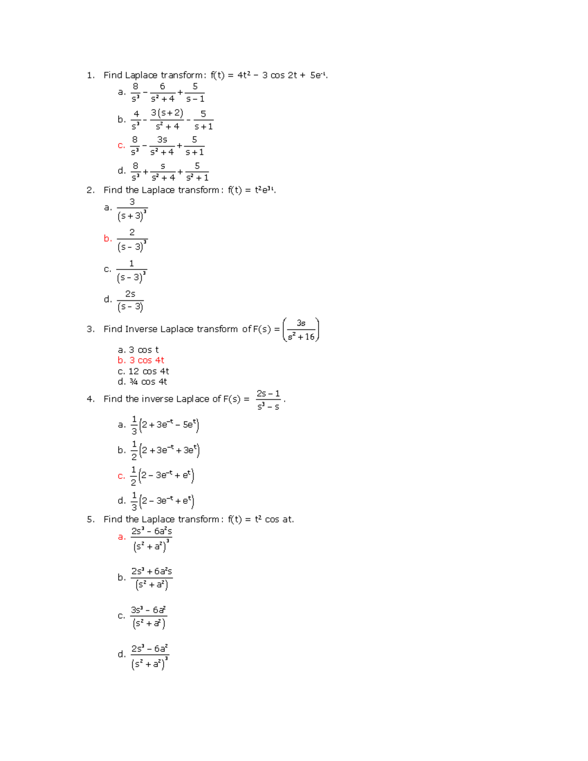 Laplace Transform - A. 83265 S S 4 S 1 B. 3 ø 2 ù 4 3 S 2 5 S S 4 S 1 C 