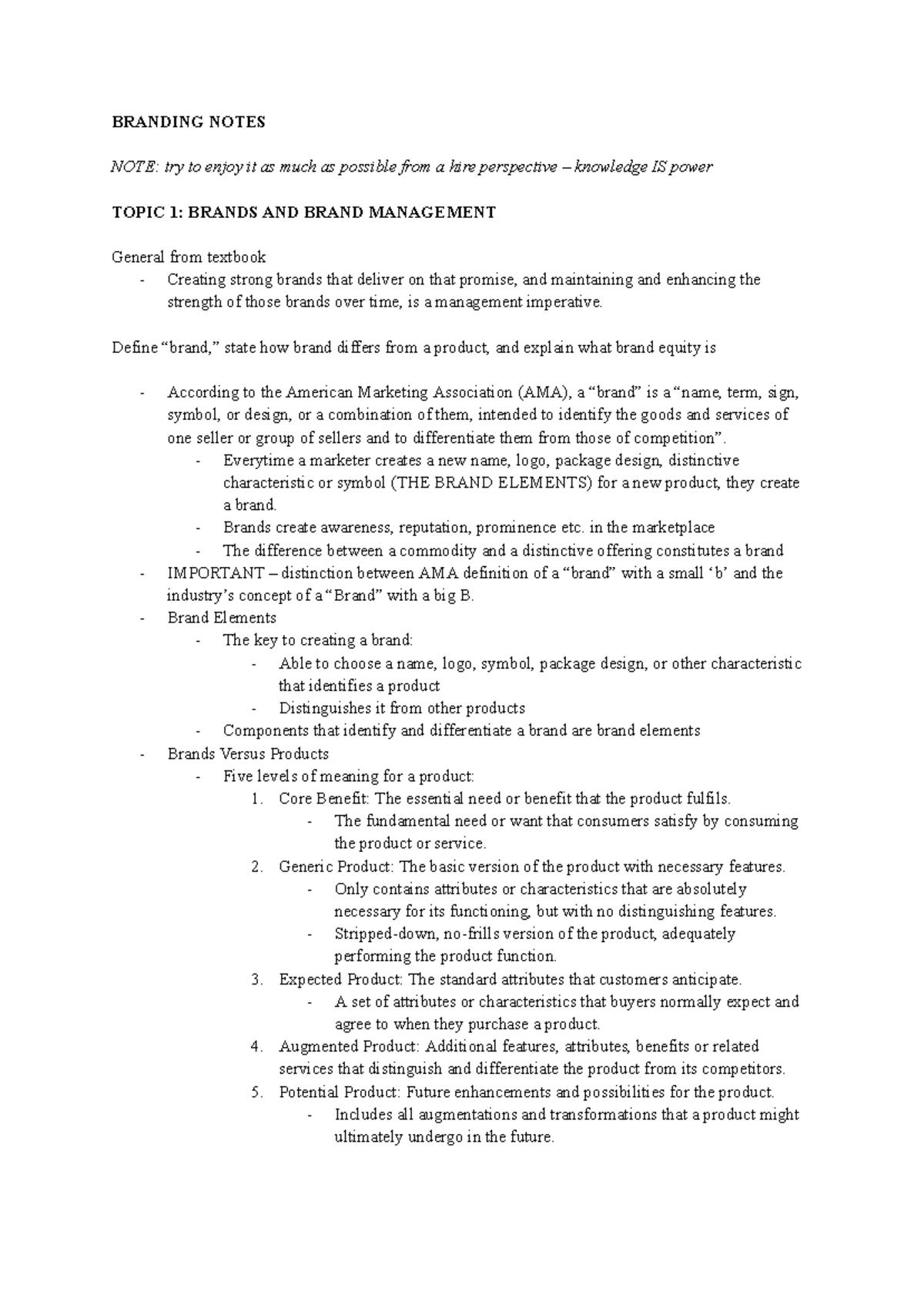 Branding - BRANDING NOTES NOTE: try to enjoy it as much as possible ...