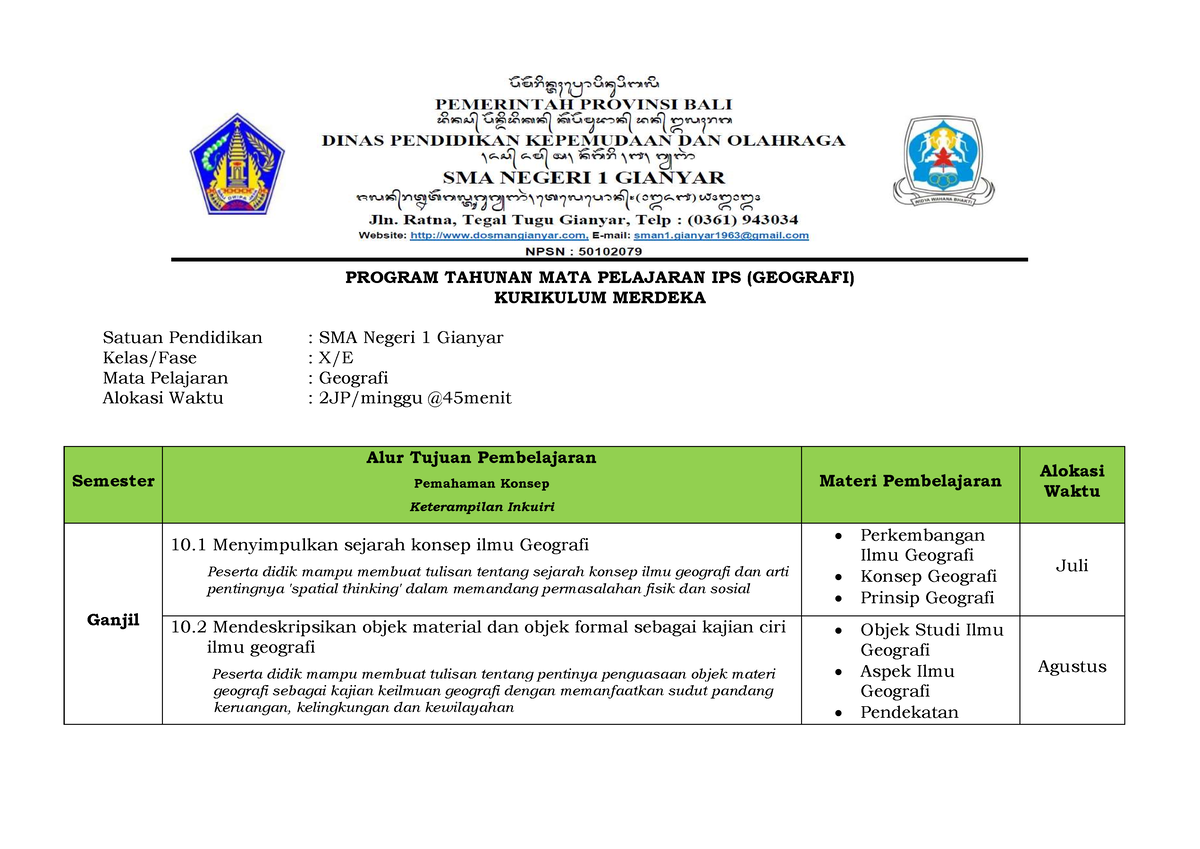 1. Program Tahunan Kelas X Print - PROGRAM TAHUNAN MATA PELAJARAN IPS ...