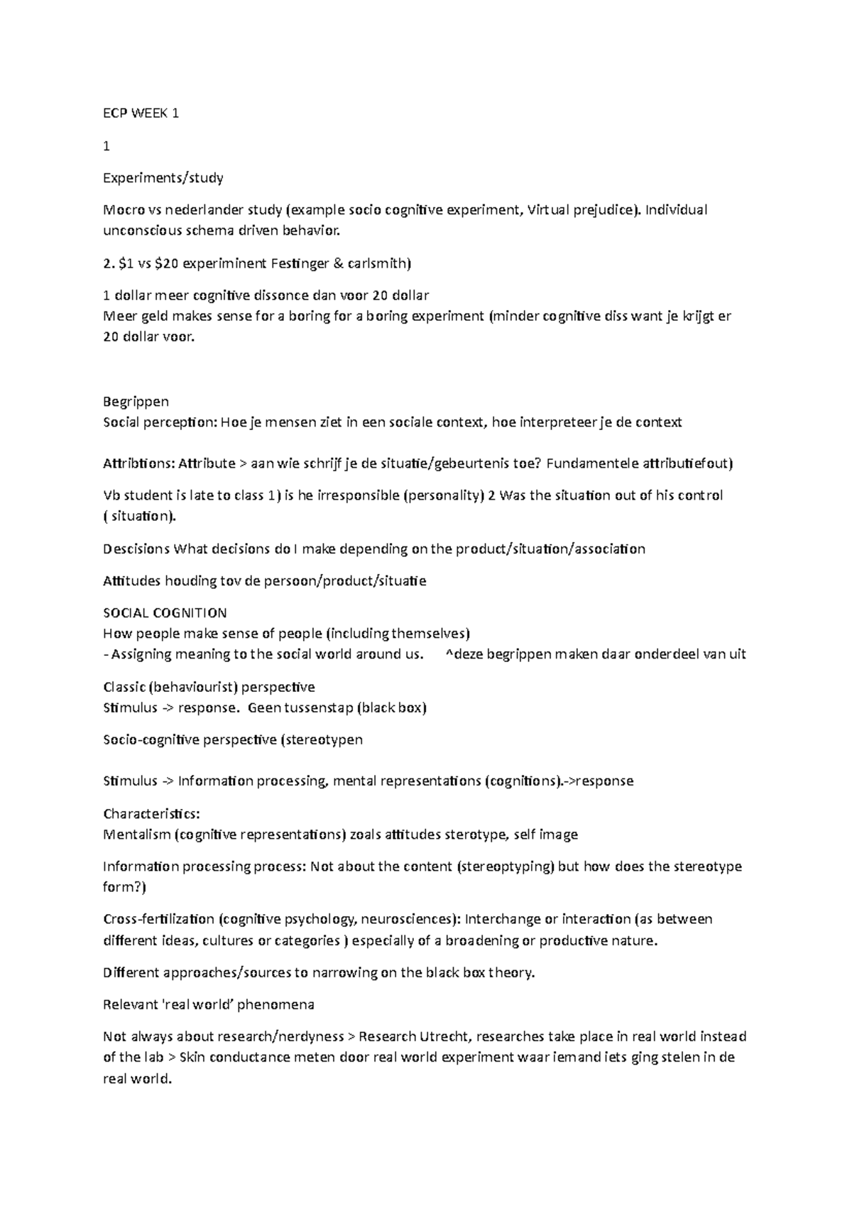 ECP Samenvatting sssss s - ECP WEEK 1 1 Experiments/study Mocro vs ...