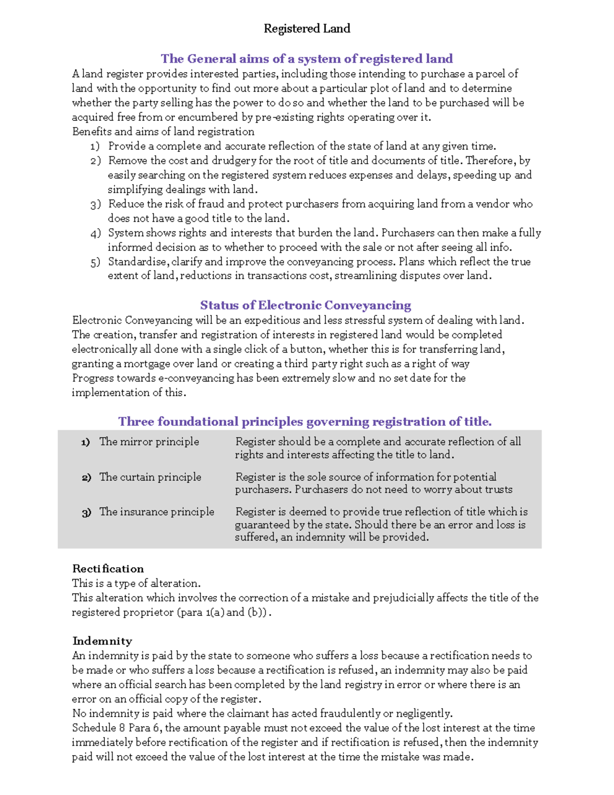 Registered Land (Notes & Cases) Registered Land The General aims of a system of registered