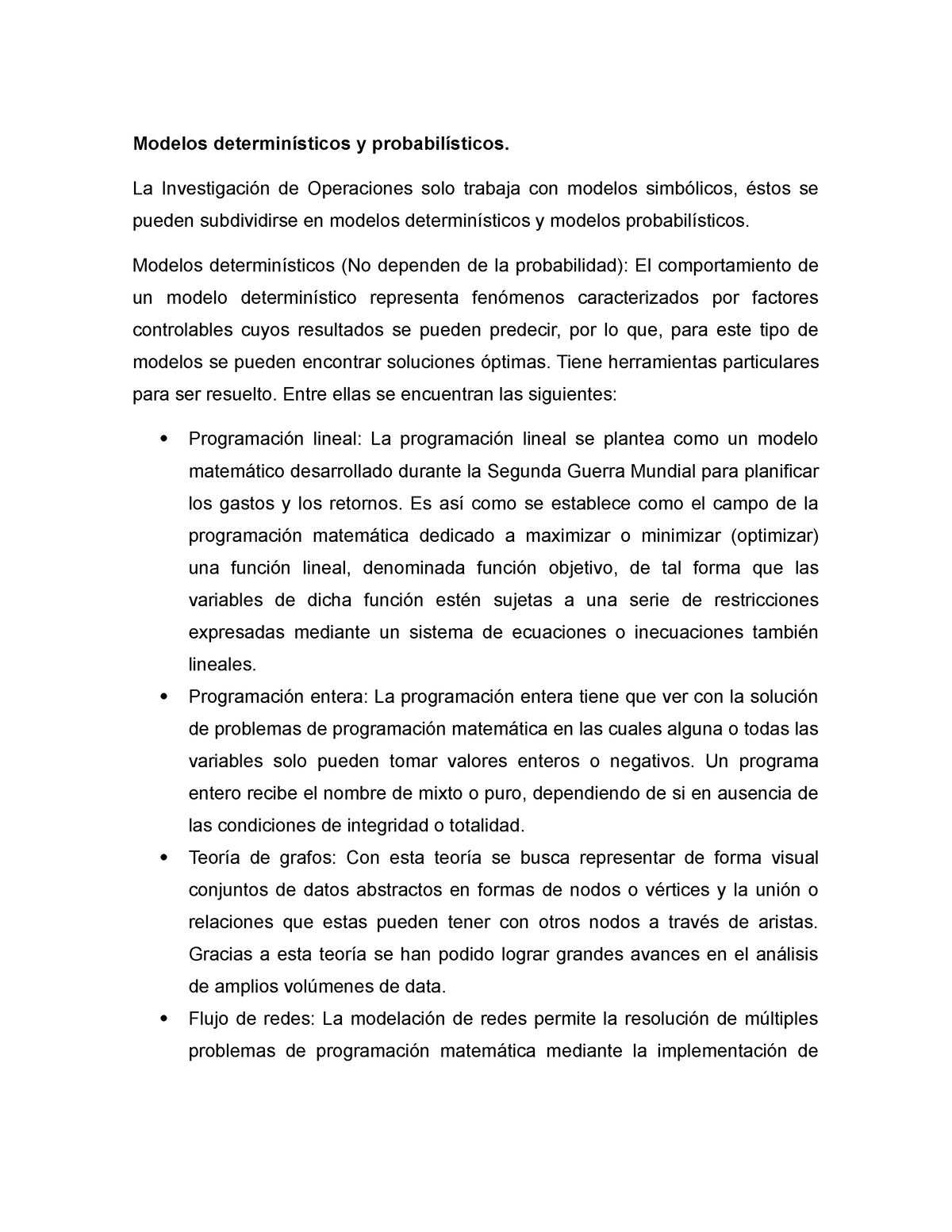 Modelos probabilísticos y determinísticos de la Ingeniería Industrial - Modelos  determinísticos y - Studocu