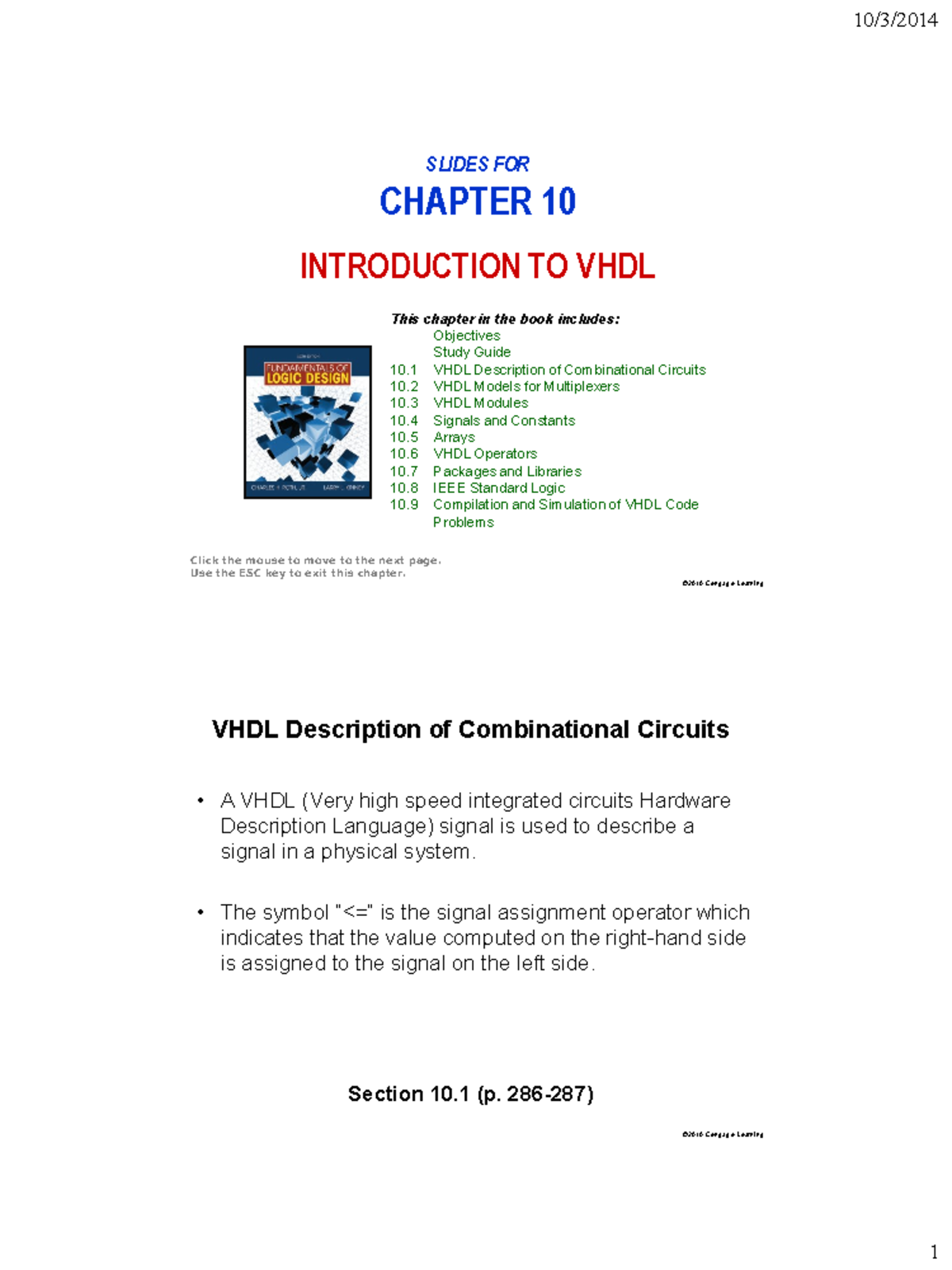 Chapter 10 - Lecture notes 2 - 10/3/2014 SLIDES FOR CHAPTER 10 ...