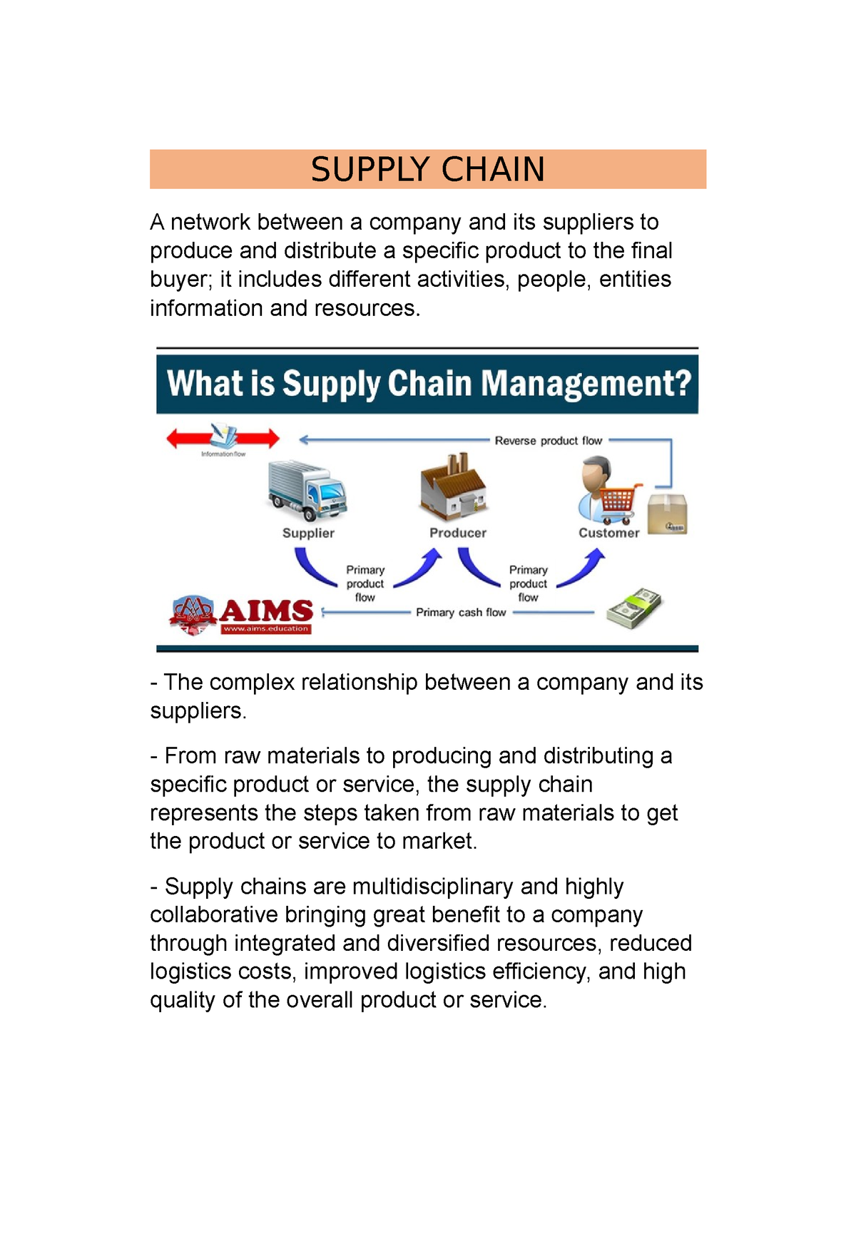 Entrep - jkbghjg - SUPPLY CHAIN A network between a company and its ...