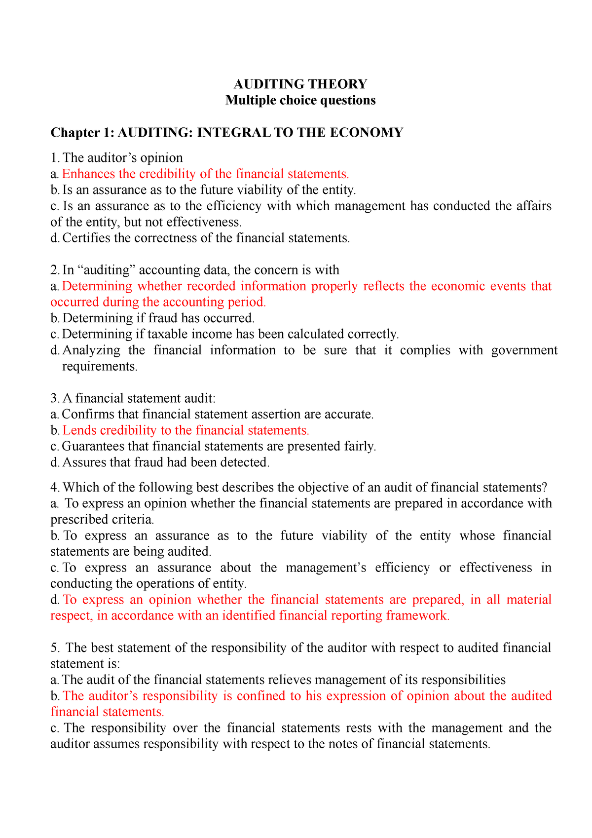 Auditing MCQs - Audit Theory Multiple-choice Questions. - AUDITING ...