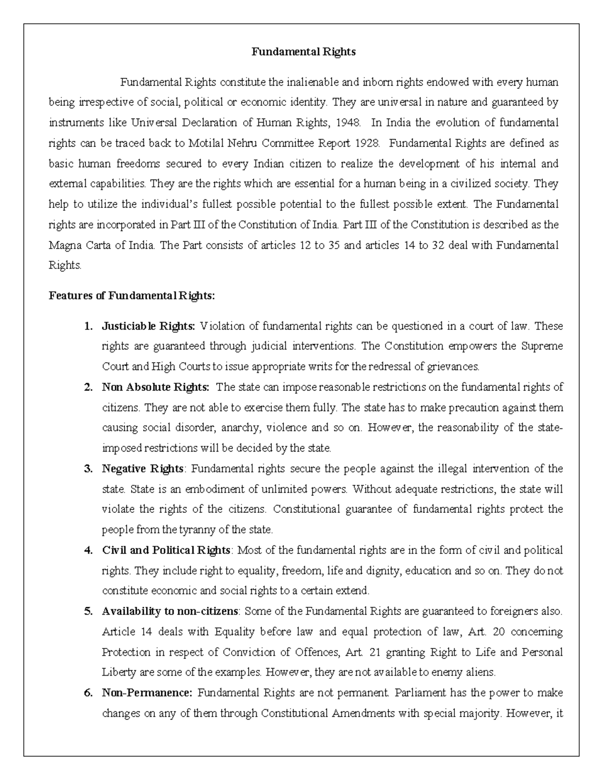 Fundamental rights - Summary BA Political Science - Fundamental Rights ...