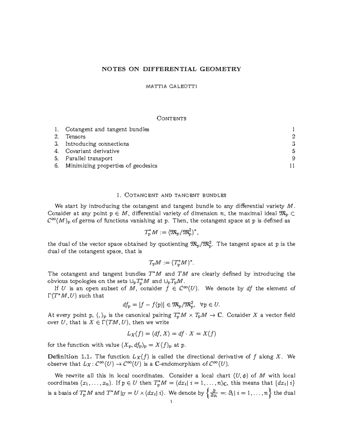 Notes of differential geometry NOTES ON DIFFERENTIAL GEOMETRY MATTIA