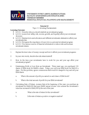 Tutorial 9 Question Revised Universiti Tunku Abdul Rahman Faculty Of Business And Finance Tutorial 9 Question Revised Universiti Tunku Abdul Rahman Faculty Of Business And Finance