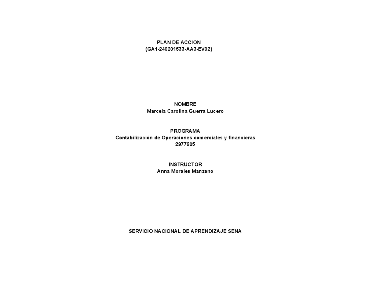 Plan De Accion - Contabilización De Operaciones Comerciales Y 