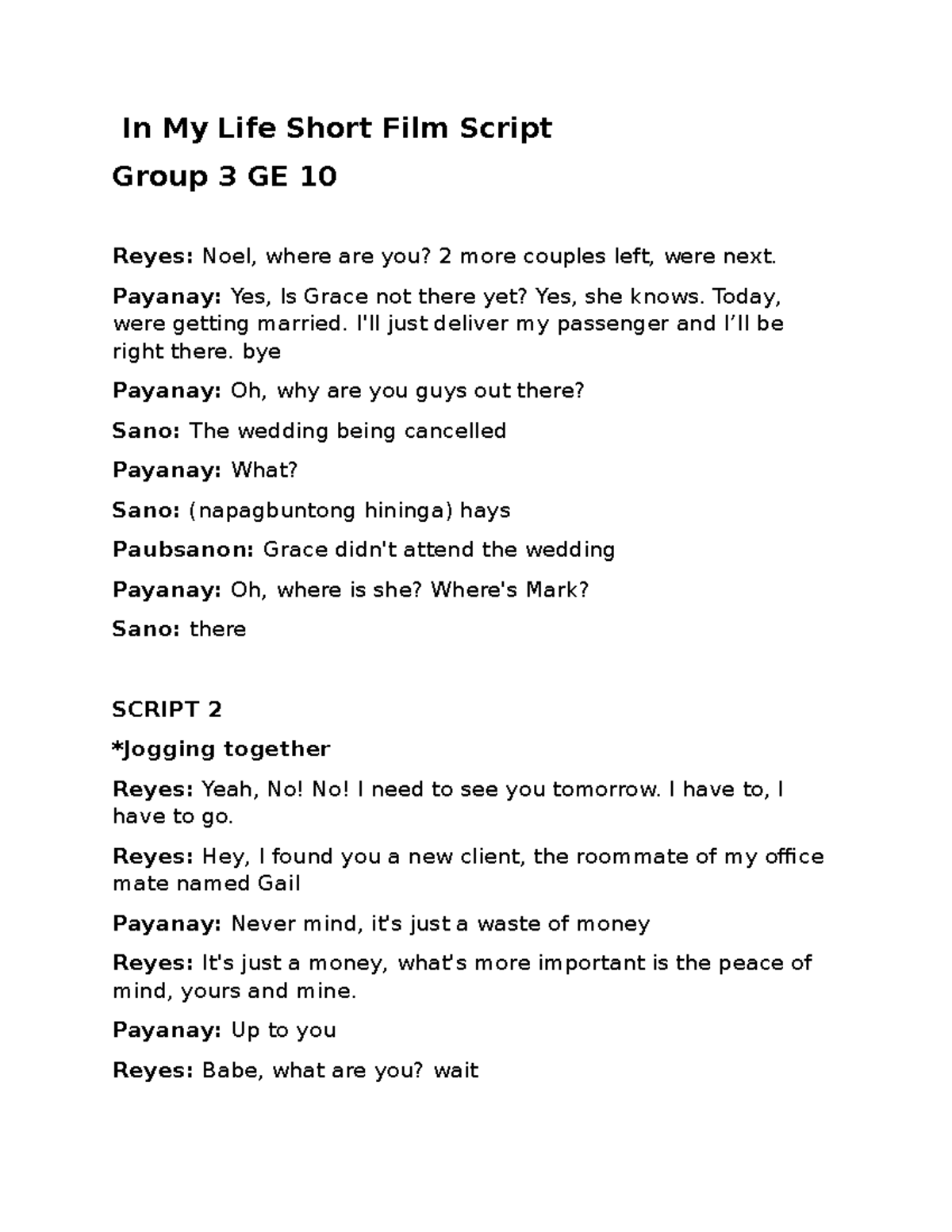 Group 3 script 1 - a little help - In My Life Short Film Script Group 3 ...