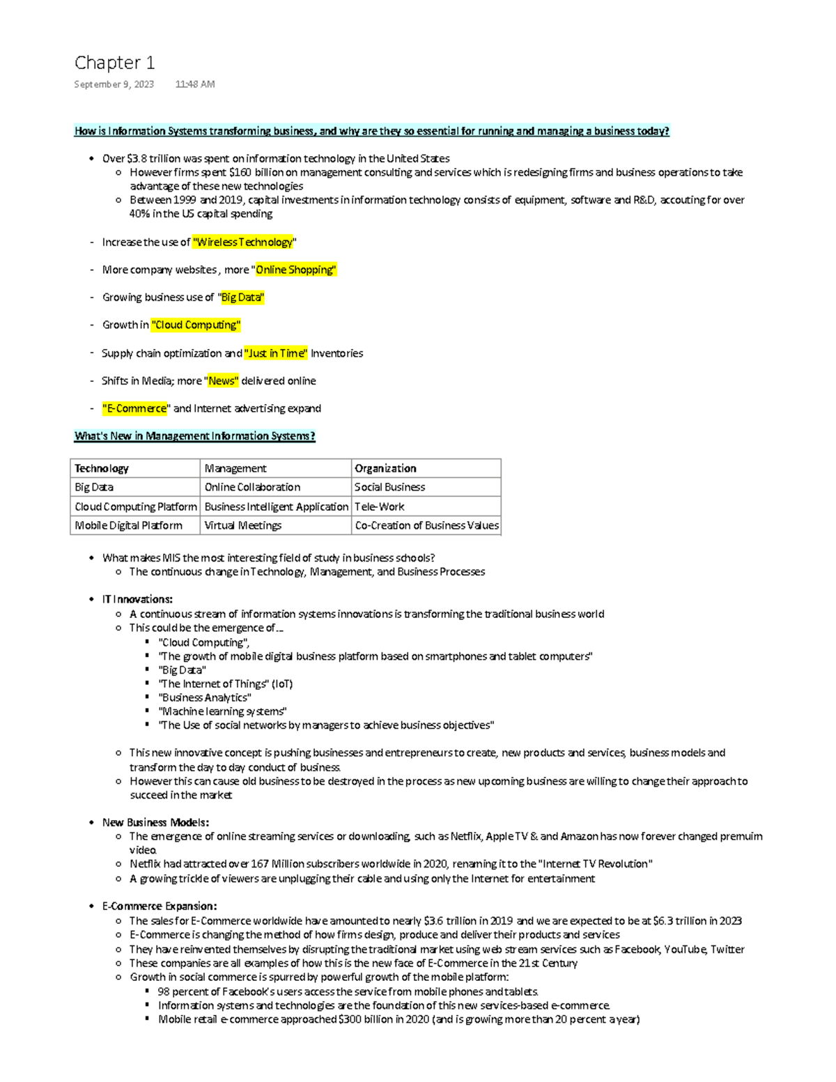 2KA3 Notes - Chap 1 - How Is Information Systems Transforming Business ...