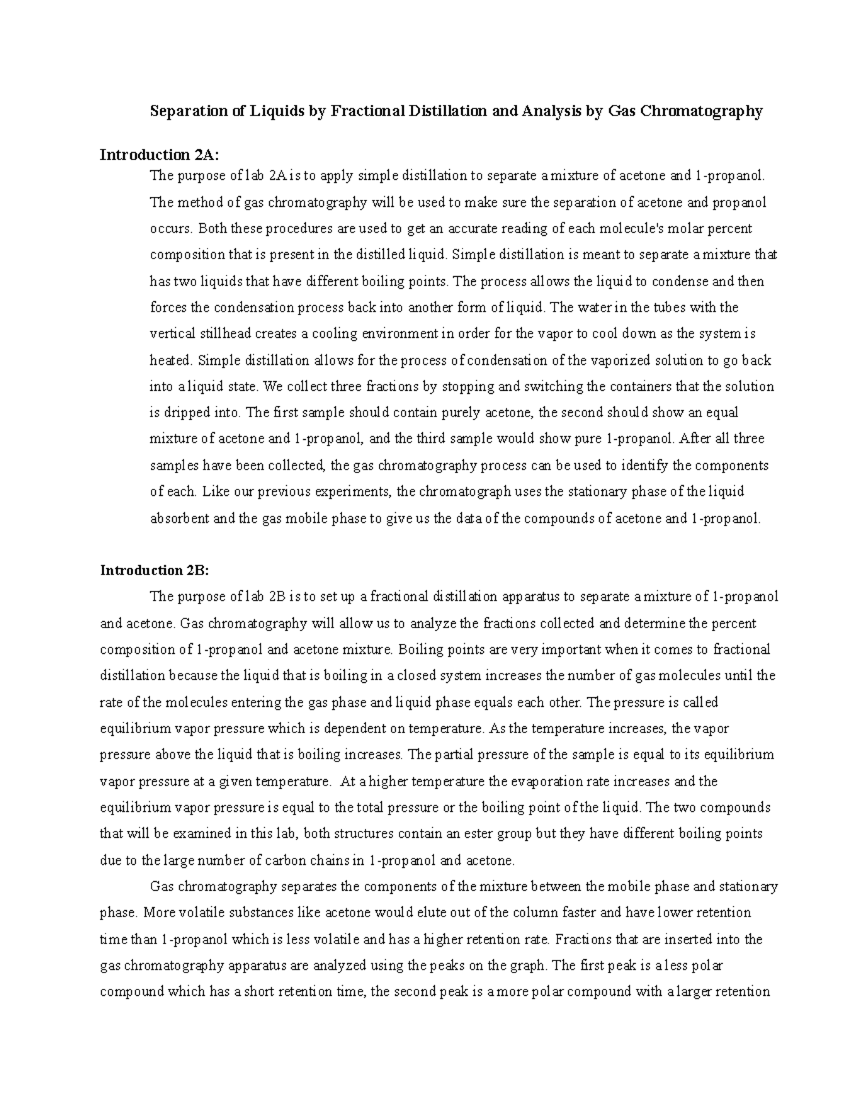 Prelab 3 Separation of Liquids by Fractional Distillation and Analysis by Gas Chromatography