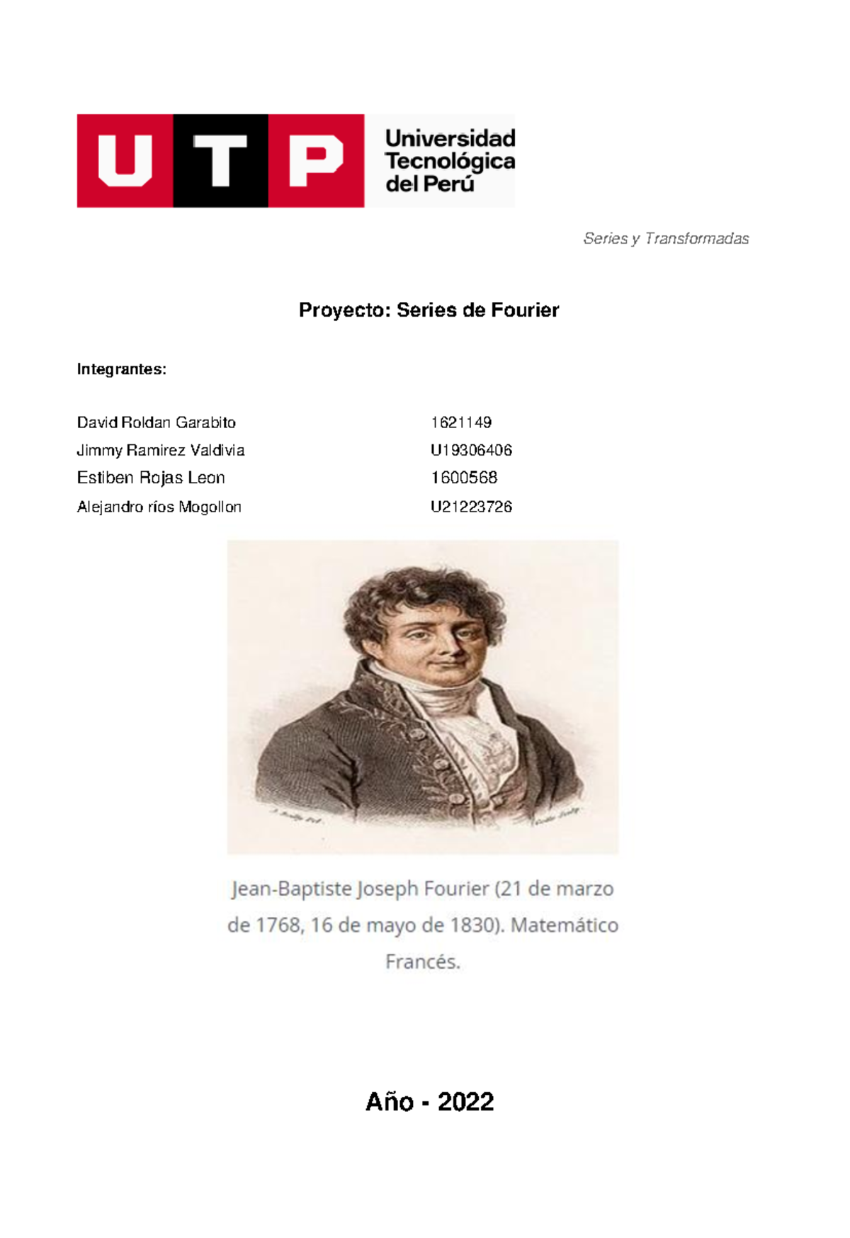 Proyecto Rv1 Fourier - Series y Transformadas Proyecto: Series de ...