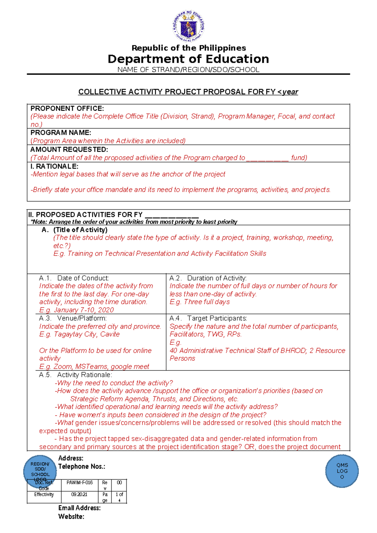 03 Proposed-Proj-Activity-Proposal-Template-1 - QMS LOG O REGION/ SDO ...
