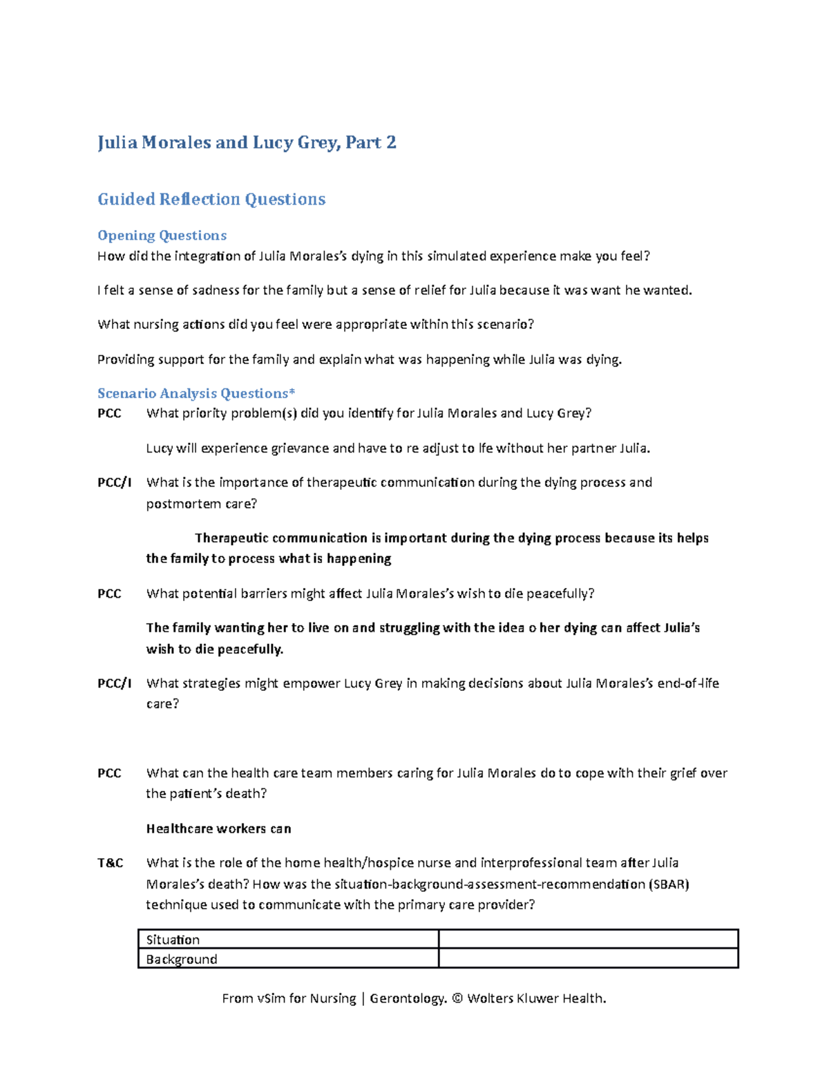 Gerontology Case Julia Morales Lucy Grey Part2 GRQ - StuDocu