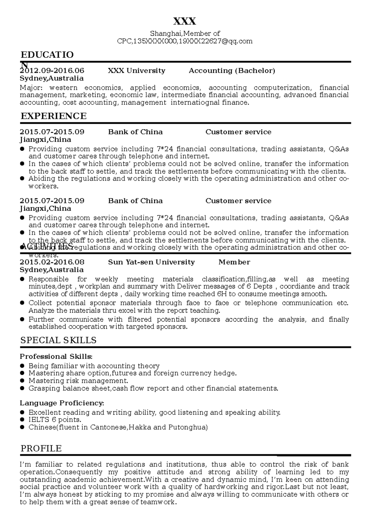 CV Sample 03 - ssss - 2 015.02-2016 Sun Yat-sen University Member ...