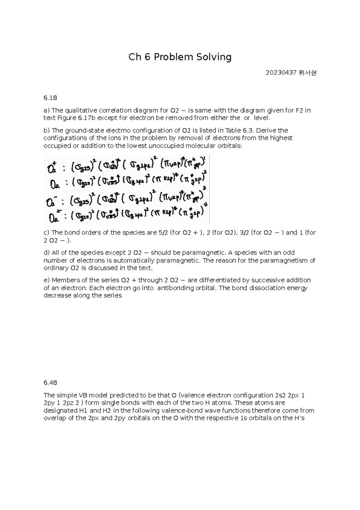 Ch 6 Problem Solving - Ch 6 Problem Solving 20230437 위서현 6. a) The ...