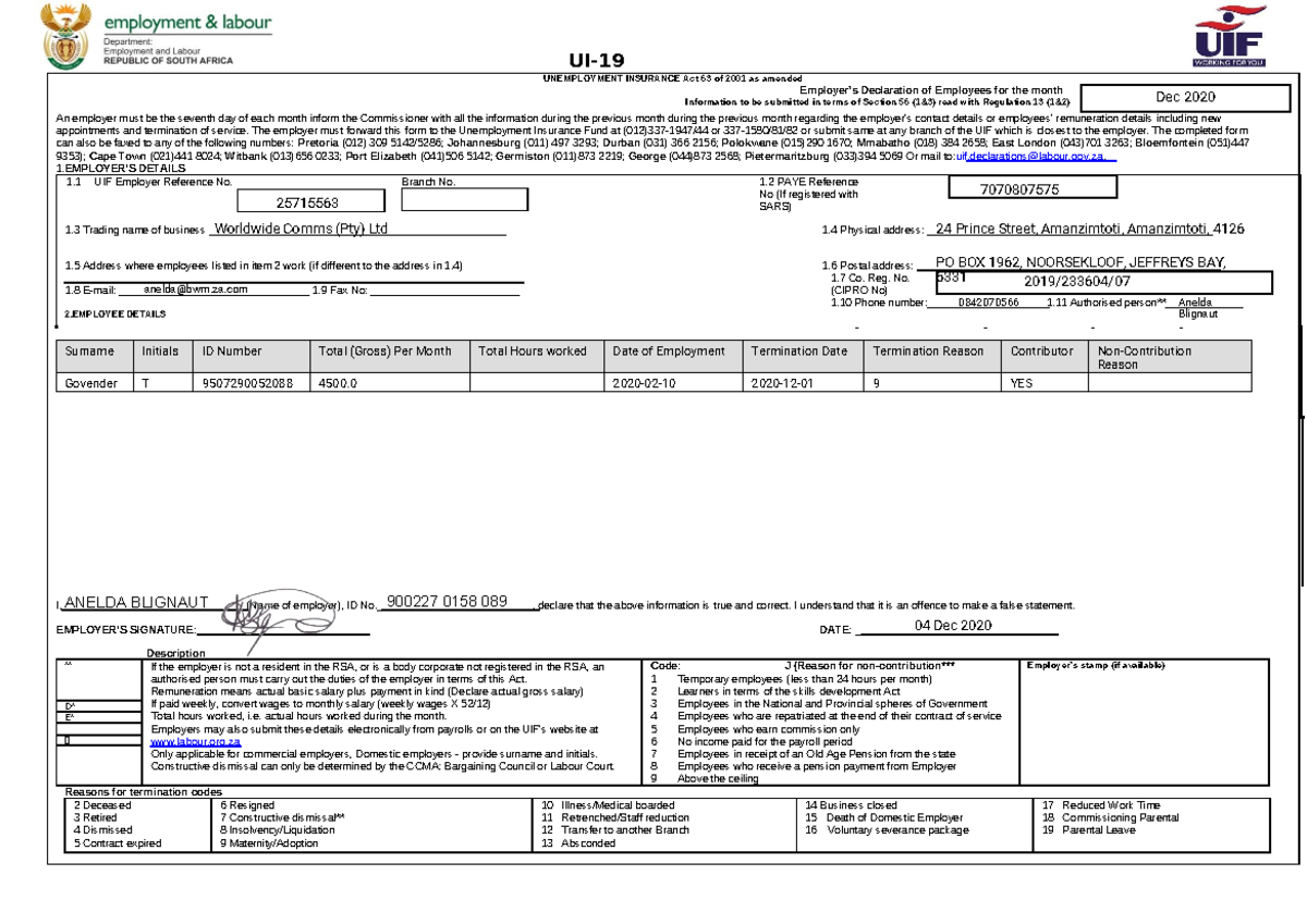 2020-12-04 Termination Certificate Tashia Govender - Maternity - UI ...