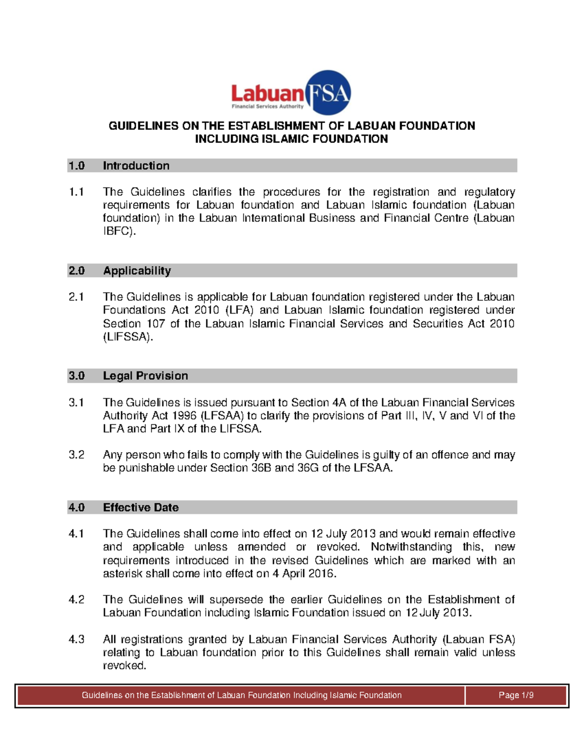 Guidelines on the establishment of labuan foundation GUIDELINES ON