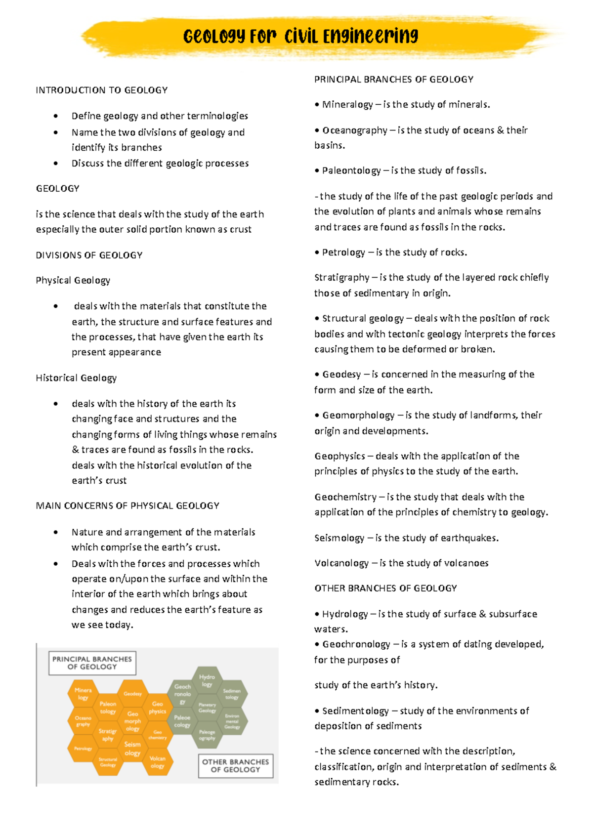GEOL131A 01 Divisions, Branches, Processes INTRODUCTION TO GEOLOGY