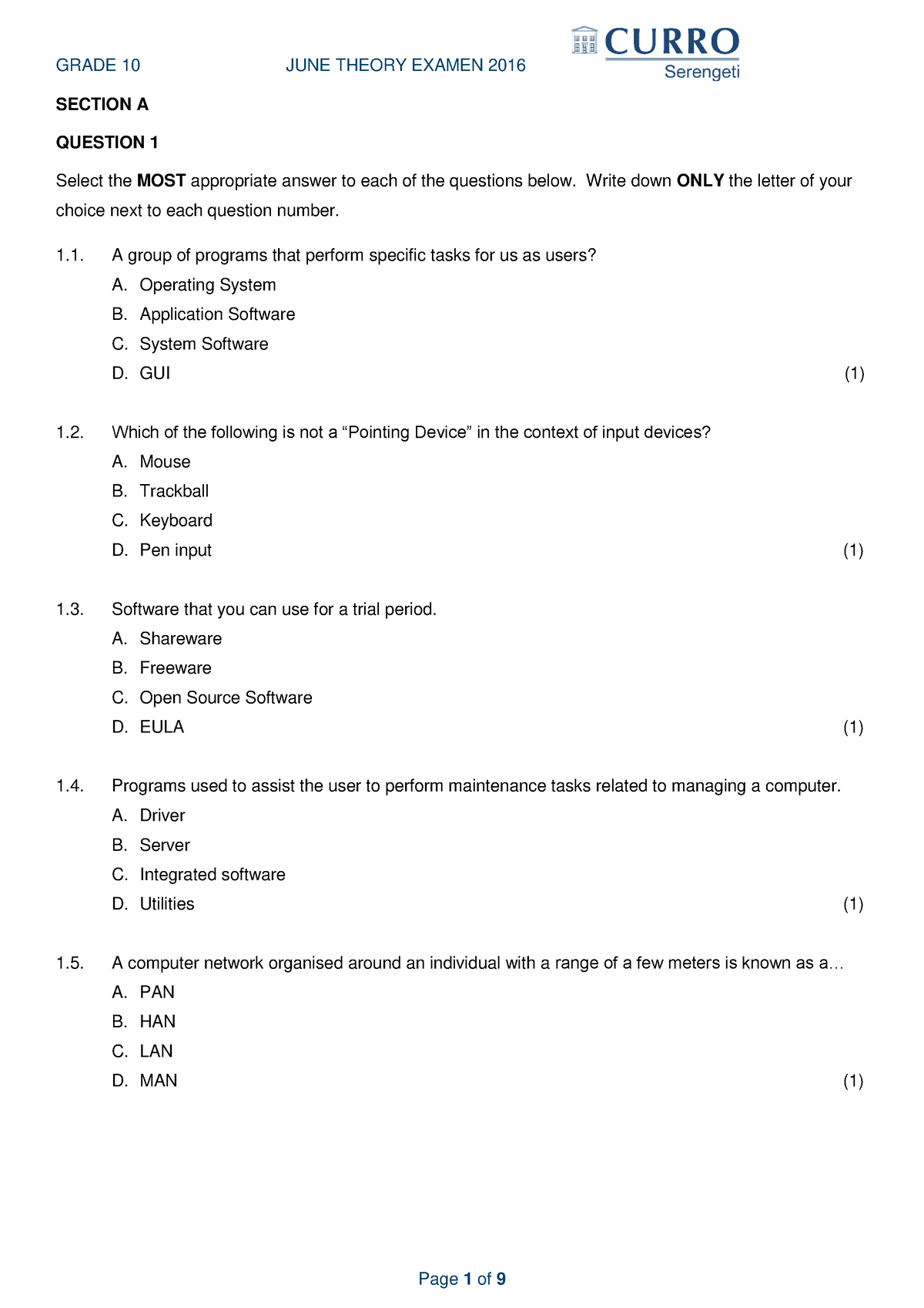 Cat gr10-theorypaper june2016 exam-mrs-vd-westhuizen - SECTION A ...