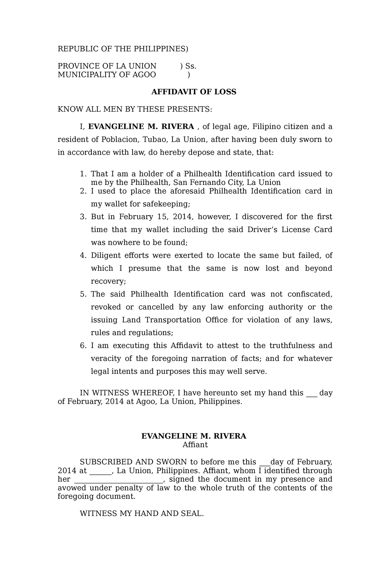 loss-philhealth-affidavit-of-loss-republic-of-the-philippines